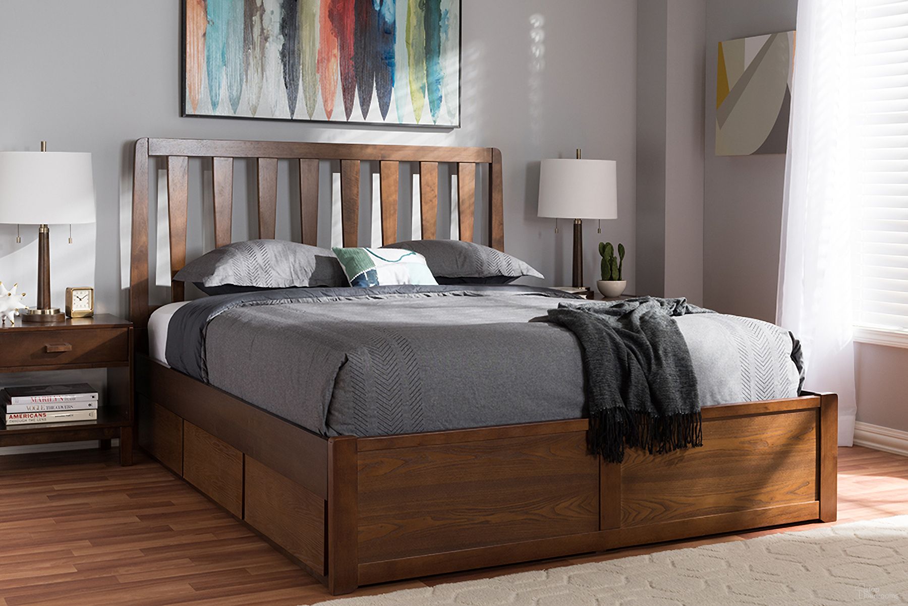 The appearance of Baxton Studio Raurey Modern And Contemporary Walnut Finished Queen Size Storage Platform Bed designed by Baxton Studio in the modern / contemporary interior design. This walnut piece of furniture  was selected by 1StopBedrooms from Raurey Collection to add a touch of cosiness and style into your home. Sku: MG5110-Walnut-Queen. Bed Type: Platform Bed. Bed Size: Queen. Material: Rubberwood.