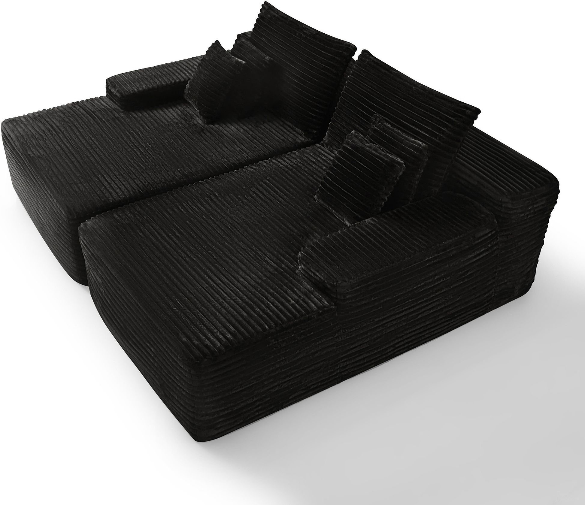 The appearance of 82 Inch Corduroy Modular Sofa Chaise and Toss Pillows In Black designed by Homeroots in the modern / contemporary interior design. This black piece of furniture was selected by 1StopBedrooms from to add a touch of cosiness and style into your home. Sku: 634781. Material: Corduroy.