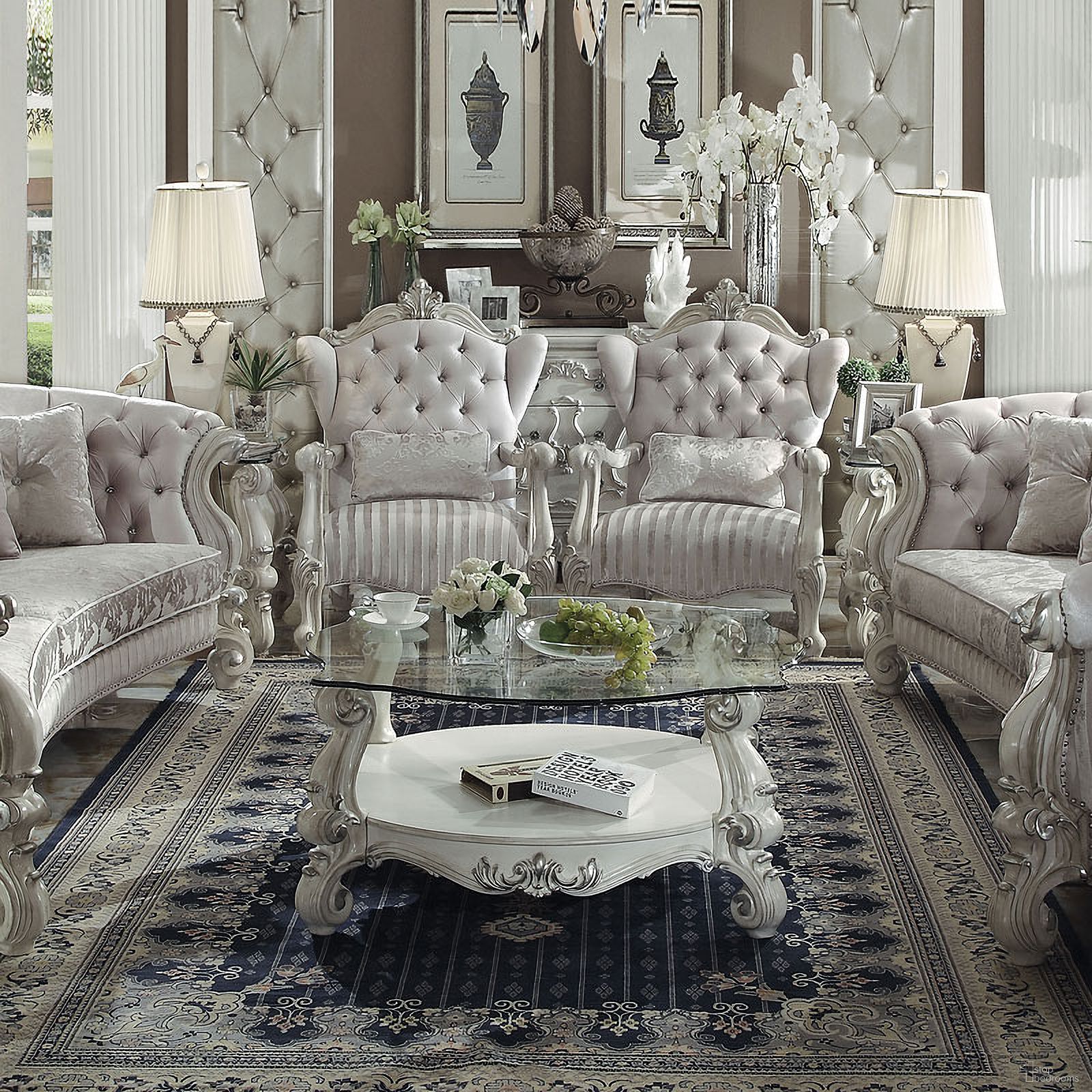 The appearance of Versailles Glass Top Occasional Table Set (Bone White) designed by ACME in the rustic / southwestern interior design. This bone white piece of furniture was selected by 1StopBedrooms from Versailles Collection to add a touch of cosiness and style into your home. Sku: 82085ST;82086GL;82104. Material: Glass.