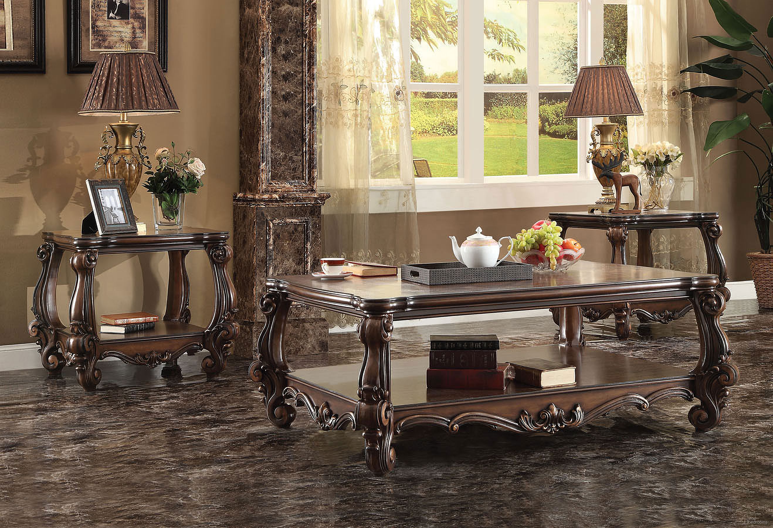 The appearance of Versailles Rectangular Occasional Table Set (Cherry Oak) designed by ACME in the rustic / southwestern interior design. This brown piece of furniture was selected by 1StopBedrooms from Versailles Collection to add a touch of cosiness and style into your home. Sku: 82120;82121. Material: Wood.