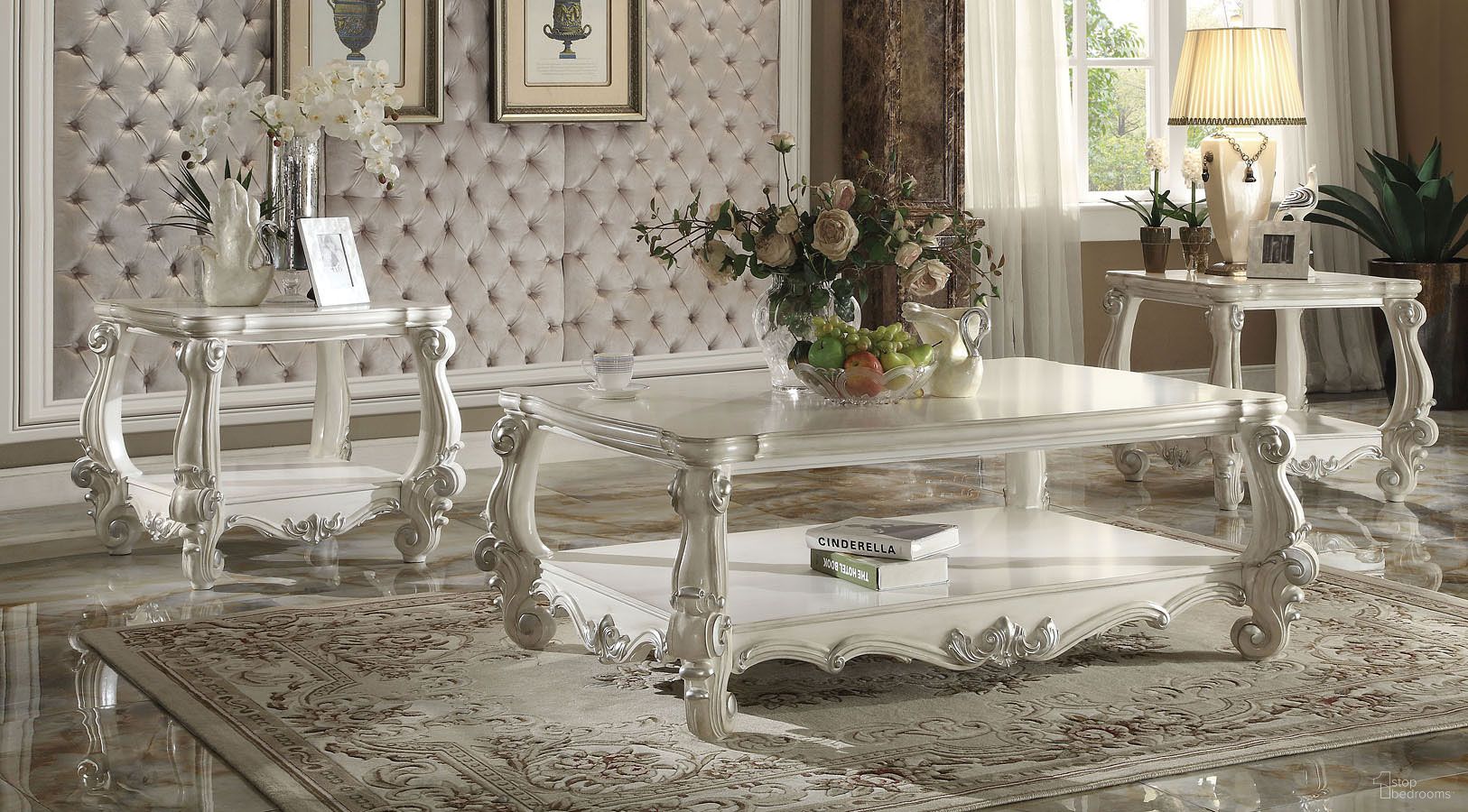 The appearance of Versailles Rectangular Occasional Table Set (Bone White) designed by ACME in the rustic / southwestern interior design. This bone white piece of furniture was selected by 1StopBedrooms from Versailles Collection to add a touch of cosiness and style into your home. Sku: 82123;82124. Material: Wood.
