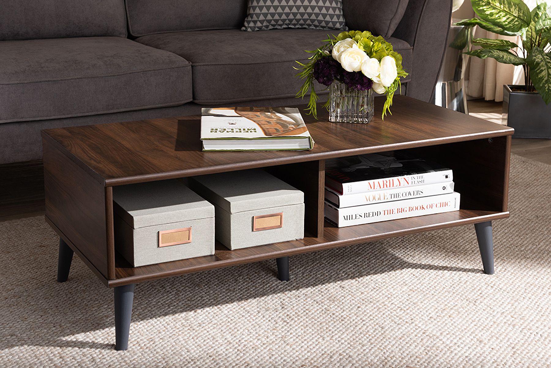 Baxton Studio Pierre Mid-Century Modern Brown And Dark Grey Finished Wood Coffee Table