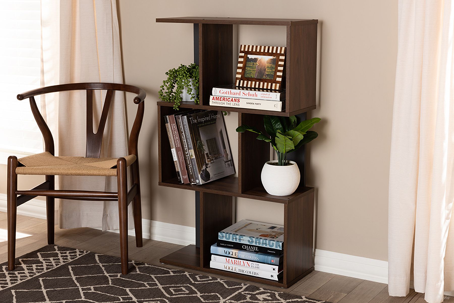 Baxton Studio Legende Modern And Contemporary Brown And Dark Grey Finished Display Bookcase
