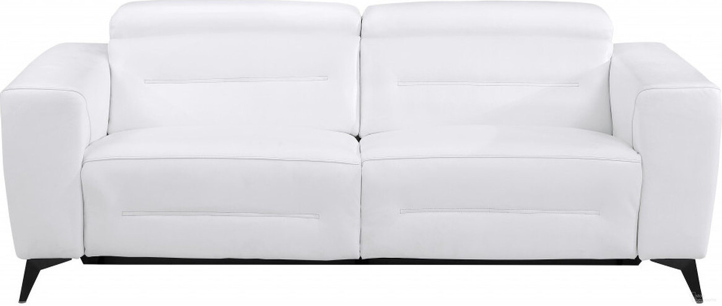 The appearance of 83 Inch Italian Leather USB Reclining Sofa with Black Legs In White designed by Homeroots in the modern / contemporary interior design. This white piece of furniture  was selected by 1StopBedrooms from  to add a touch of cosiness and style into your home. Sku: 482210. Material: Genuine Leather.