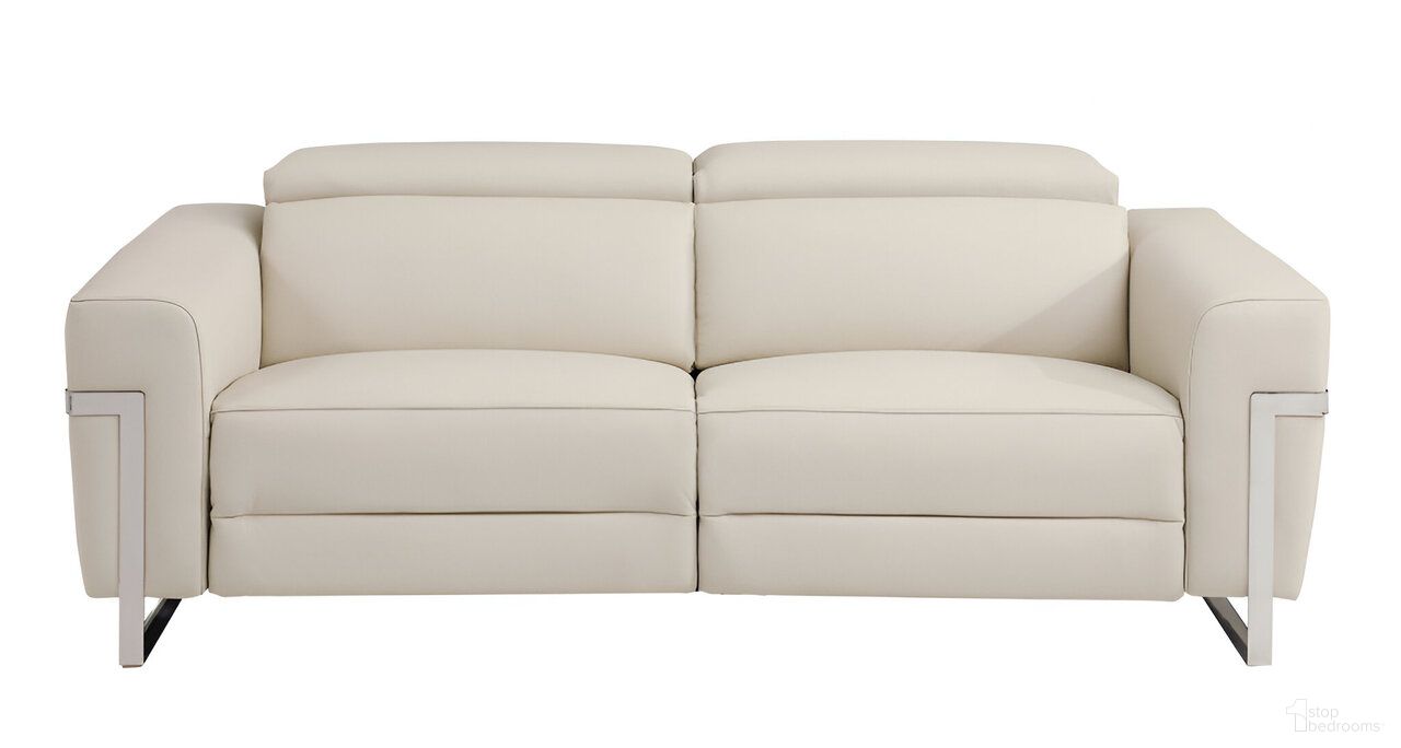 83 Inch Italian Leather USB Reclining Sofa with Silver Legs In Beige