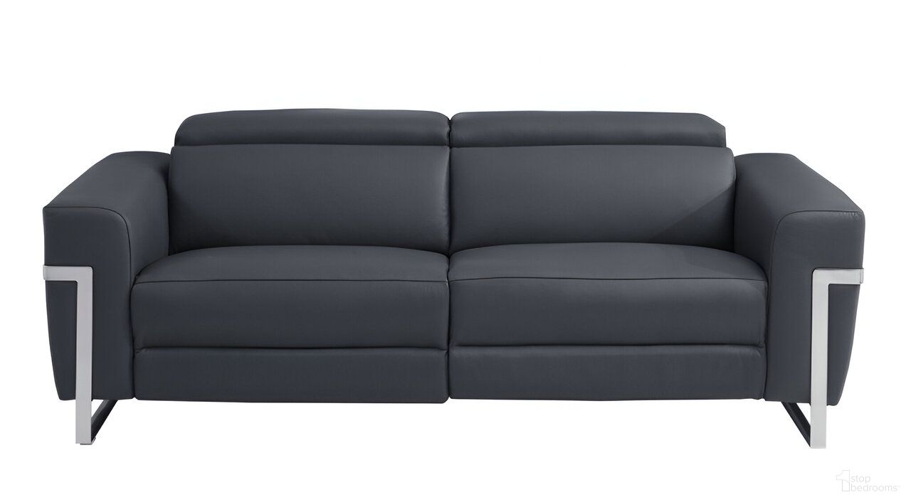 The appearance of 83 Inch Italian Leather USB Reclining Sofa with Silver Legs In Dark Gray designed by Homeroots in the modern / contemporary interior design. This dark gray piece of furniture was selected by 1StopBedrooms from to add a touch of cosiness and style into your home. Sku: 482206. Material: Genuine Leather.