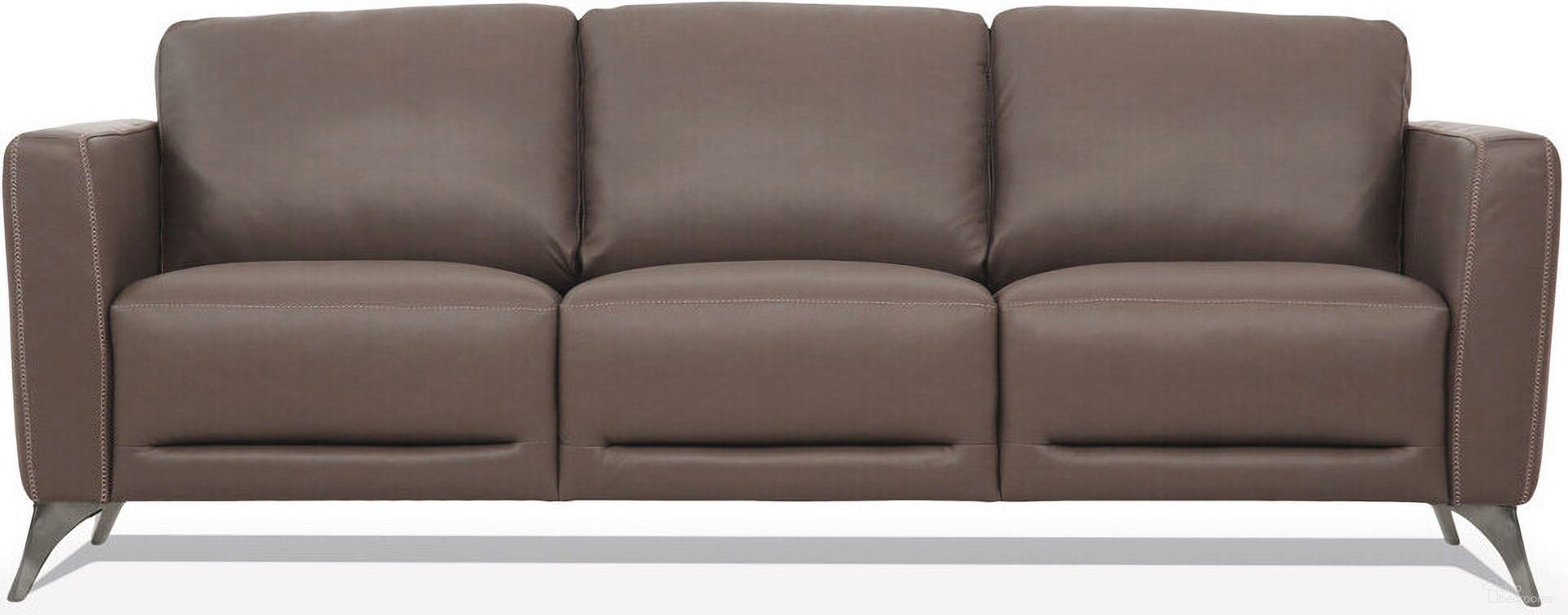 The appearance of 83 Inch Leather Sofa with Black Legs In Taupe designed by Homeroots in the modern / contemporary interior design. This taupe piece of furniture was selected by 1StopBedrooms from to add a touch of cosiness and style into your home. Sku: 491285. Material: Genuine Leather.