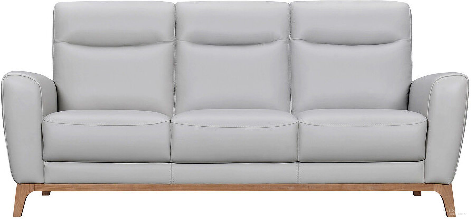 The appearance of 83 Inch Leather Sofa with Brown Legs In Gray designed by Homeroots in the modern / contemporary interior design. This gray piece of furniture  was selected by 1StopBedrooms from  to add a touch of cosiness and style into your home. Sku: 546406. Material: Genuine Leather.