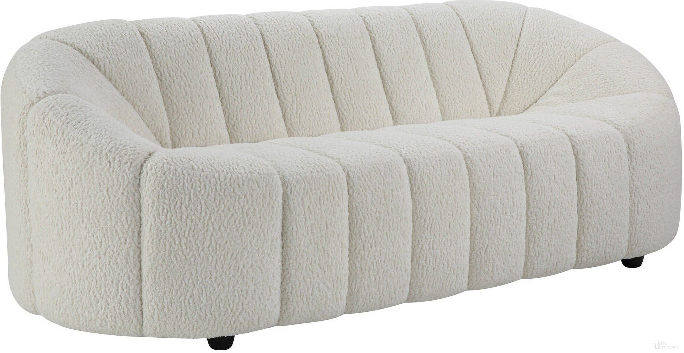 84 Inch Sherpa Sofa with Black Legs In White