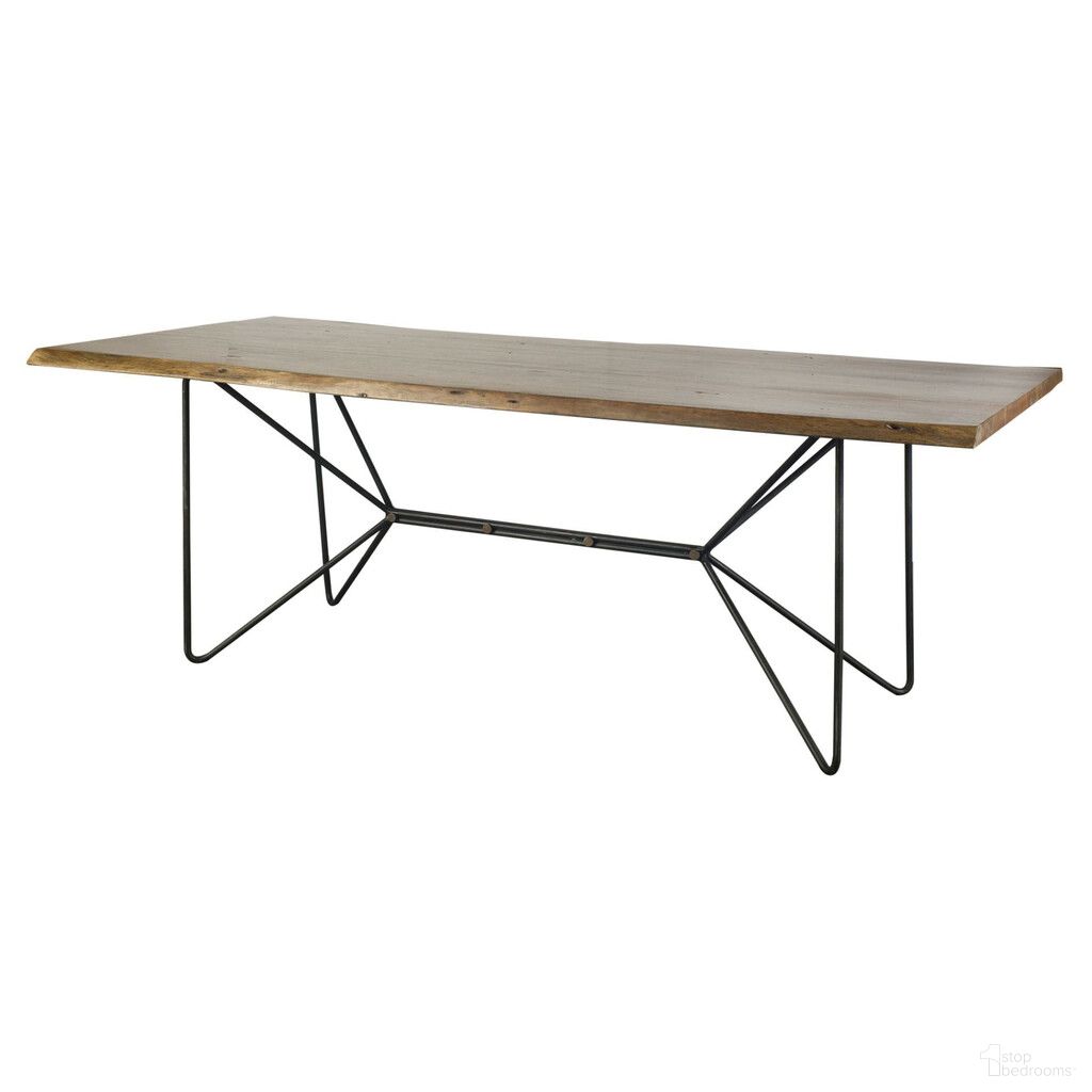 The appearance of 84 Inch Solid Wood and Metal Trestle Base Dining Table In Black and Natural designed by Homeroots in the modern / contemporary interior design. This black and natural piece of furniture  was selected by 1StopBedrooms from  to add a touch of cosiness and style into your home. Sku: 380464. Table Base Style: Trestle. Material: Wood. Table Top Shape: Rectangular. Size: 38" x 84".