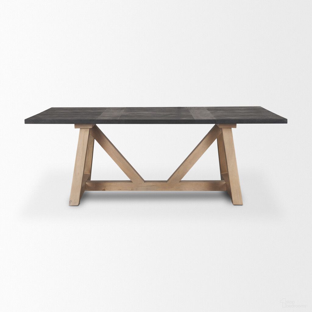 The appearance of 84 Inch Solid Wood Trestle Base Dining Table In Black and Brown designed by Homeroots in the transitional interior design. This black and brown piece of furniture  was selected by 1StopBedrooms from  to add a touch of cosiness and style into your home. Sku: 604025. Table Base Style: Trestle. Table Top Shape: Rectangular. Size: 42" x 84". Material: Solid Wood.