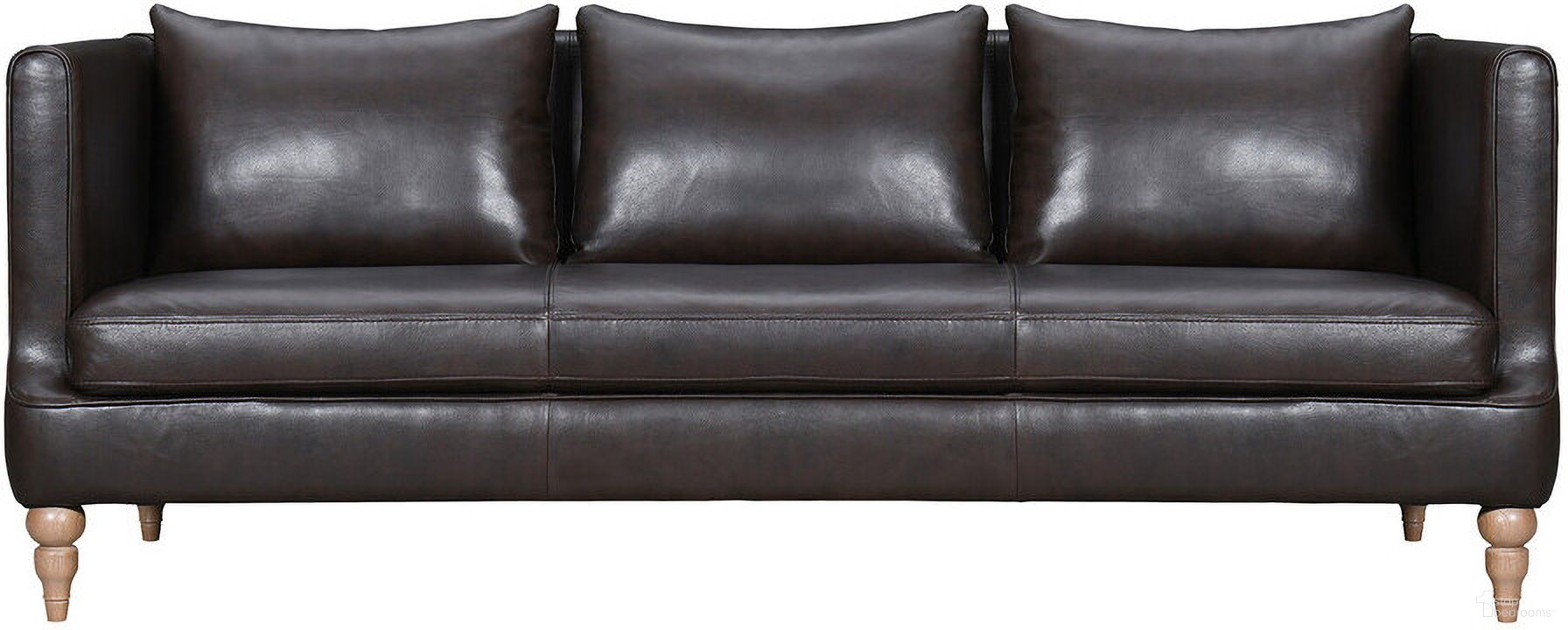 85 Inch Leather Sofa with Brown Legs In Dark Brown