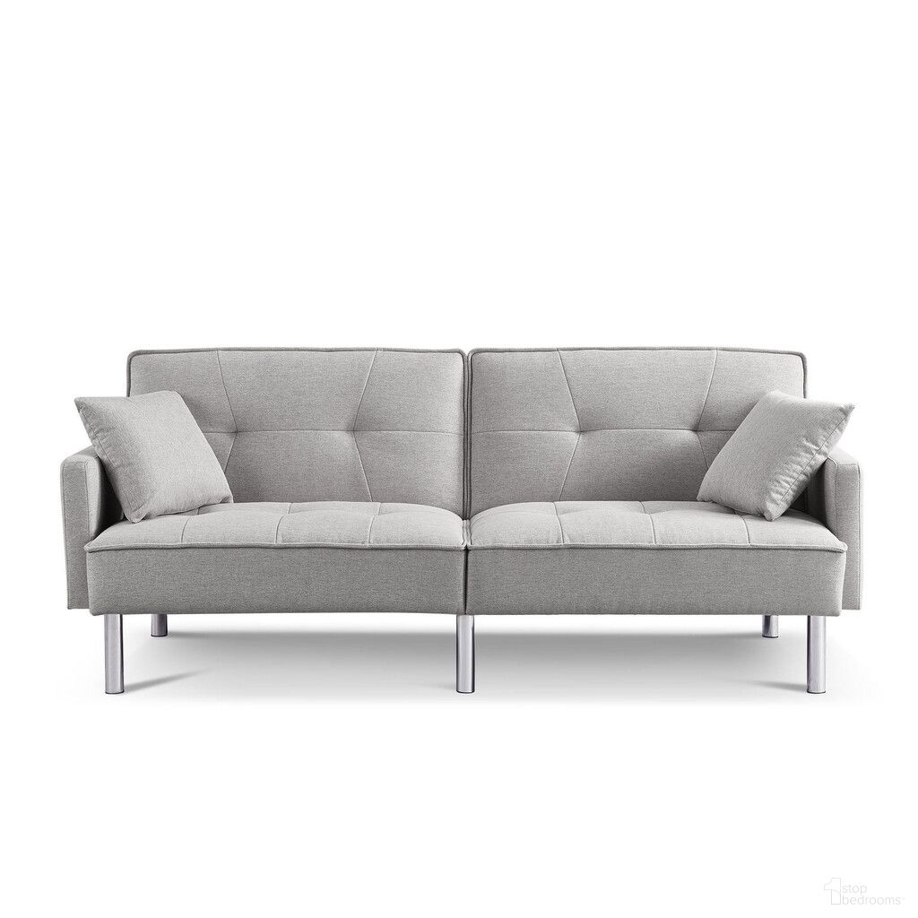 The appearance of 85 Inch Polyester Blend Convertible Futon Sleeper Sofa and Toss Pillows with Silver Legs In Light Gray designed by Homeroots in the modern / contemporary interior design. This light gray piece of furniture was selected by 1StopBedrooms from to add a touch of cosiness and style into your home. Sku: 544954. Material: Polyester.