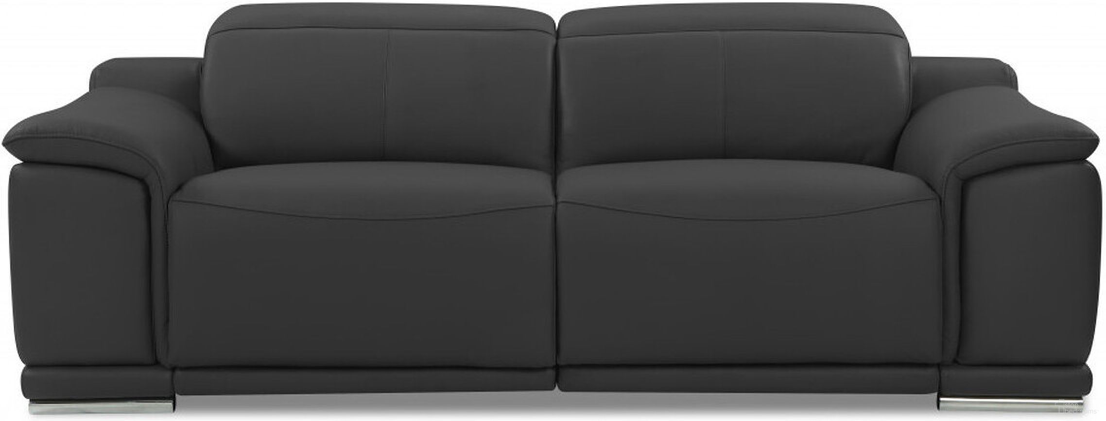 The appearance of 86 Inch Italian Leather USB Reclining Sofa with Silver Legs In Dark Gray designed by Homeroots in the modern / contemporary interior design. This dark gray piece of furniture was selected by 1StopBedrooms from to add a touch of cosiness and style into your home. Sku: 476524. Material: Genuine Leather.
