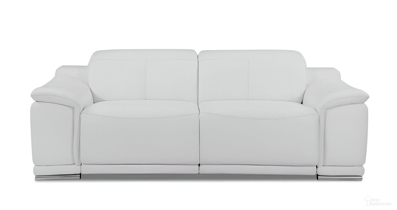 The appearance of 86 Inch Italian Leather USB Reclining Sofa with Silver Legs In White designed by Homeroots in the modern / contemporary interior design. This white piece of furniture  was selected by 1StopBedrooms from  to add a touch of cosiness and style into your home. Sku: 476525. Material: Genuine Leather.