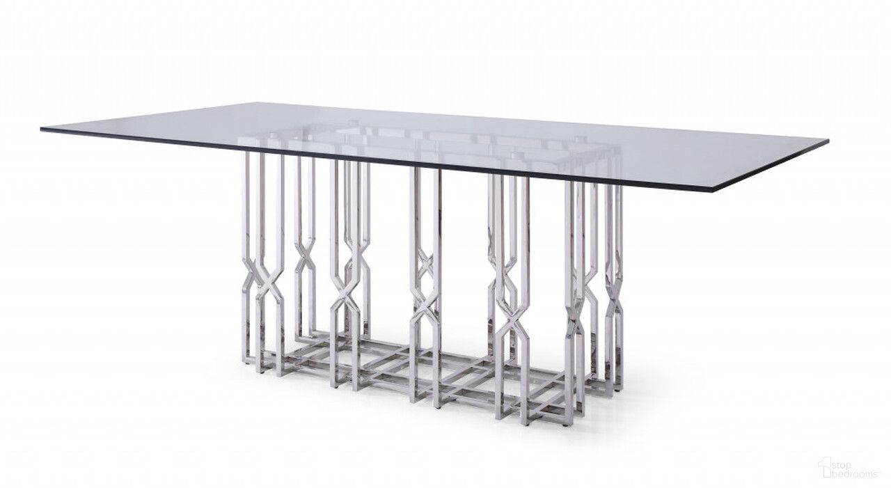 The appearance of 87 Inch Glass and Stainless Steel Pedestal Base Dining Table In Clear and Silver designed by Homeroots in the modern / contemporary interior design. This clear/silver piece of furniture  was selected by 1StopBedrooms from  to add a touch of cosiness and style into your home. Sku: 487877. Table Base Style: Pedestal. Table Top Shape: Rectangular. Material: Stainless Steel. Size: 43" x 87".