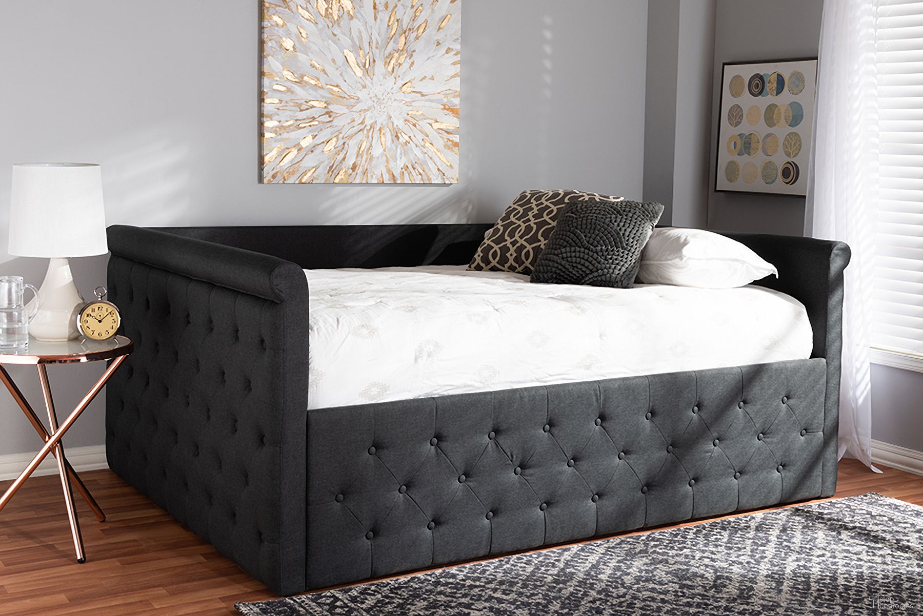 The appearance of Baxton Studio Amaya Modern And Contemporary Dark Grey Fabric Upholstered Queen Size Daybed designed by Baxton Studio in the modern / contemporary interior design. This dark grey piece of furniture was selected by 1StopBedrooms from Amaya Collection to add a touch of cosiness and style into your home. Sku: CF8825-C-Dark Grey-Daybed-Q. Bed Type: Daybed. Material: Fabric. Bed Size: Queen.