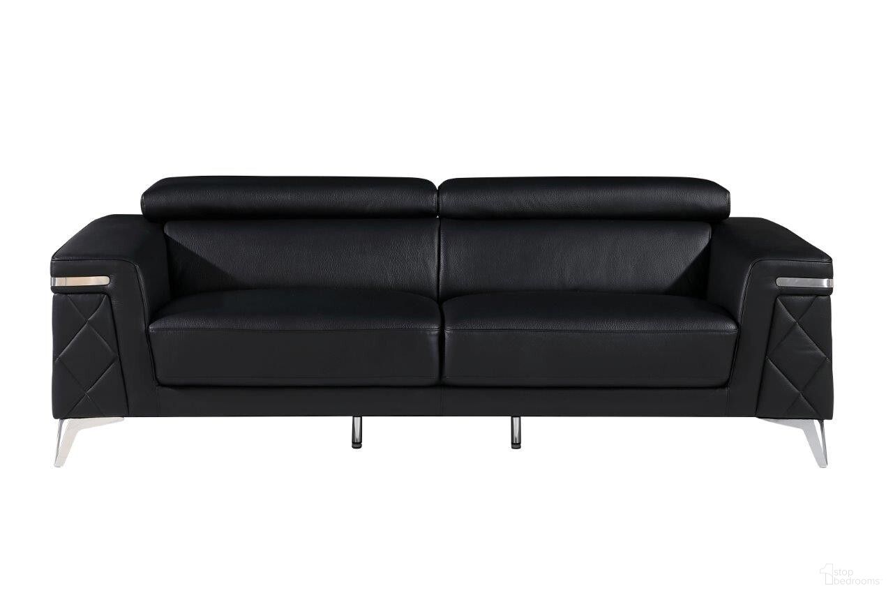 The appearance of 89 Inch Italian Leather Sofa with Silver Legs In Black designed by Homeroots in the modern / contemporary interior design. This black piece of furniture  was selected by 1StopBedrooms from  to add a touch of cosiness and style into your home. Sku: 534155. Material: Genuine Leather.