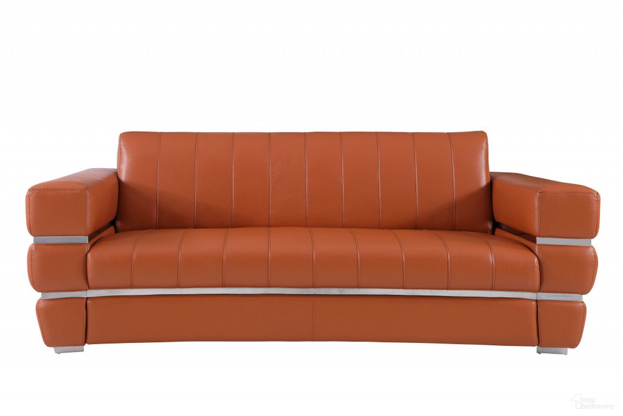 89 Inch Italian Leather Sofa with Silver Legs In Camel