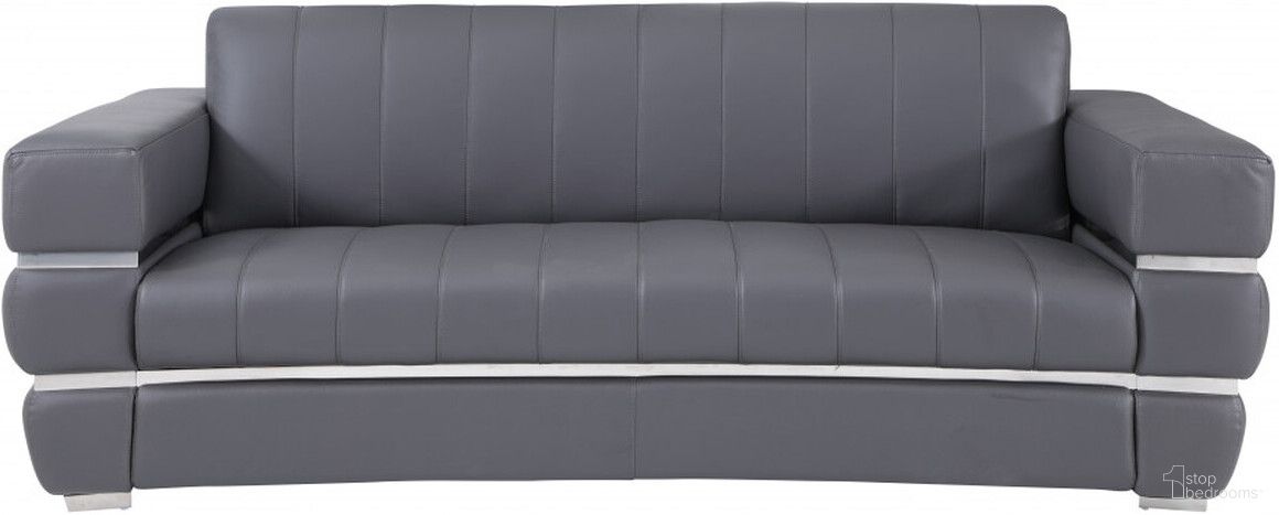 The appearance of 89 Inch Italian Leather Sofa with Silver Legs In Dark Gray designed by Homeroots in the modern / contemporary interior design. This dark gray piece of furniture was selected by 1StopBedrooms from to add a touch of cosiness and style into your home. Sku: 476521. Material: Genuine Leather.