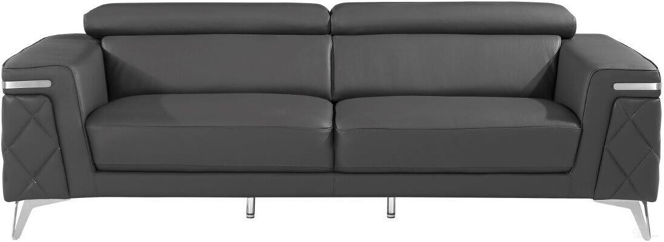 The appearance of 89 Inch Italian Leather Sofa with Silver Legs In Dark Gray designed by Homeroots in the modern / contemporary interior design. This dark gray piece of furniture was selected by 1StopBedrooms from to add a touch of cosiness and style into your home. Sku: 534156. Material: Genuine Leather.
