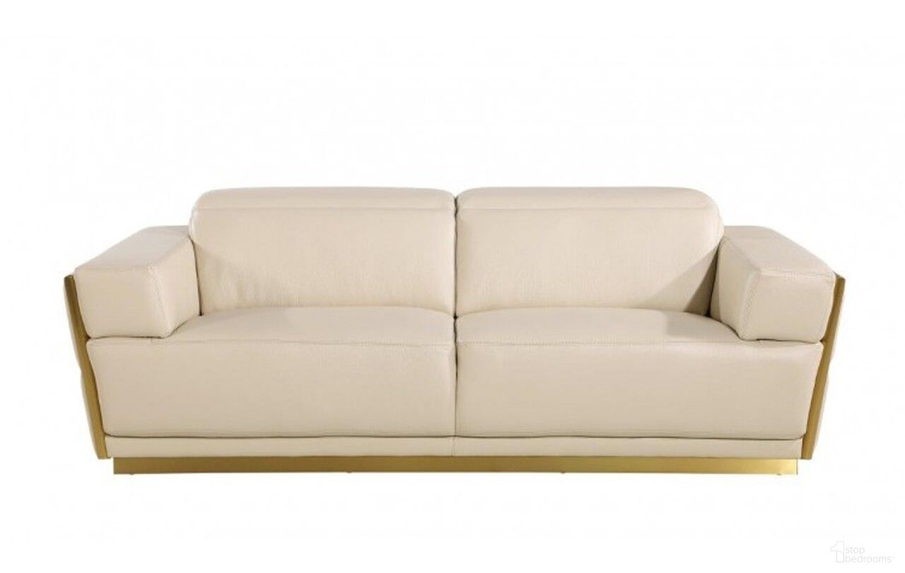 The appearance of 89 Inch Leather Sofa In Gold and Beige designed by Homeroots in the modern / contemporary interior design. This gold and beige piece of furniture  was selected by 1StopBedrooms from  to add a touch of cosiness and style into your home. Sku: 551592. Material: Genuine Leather.