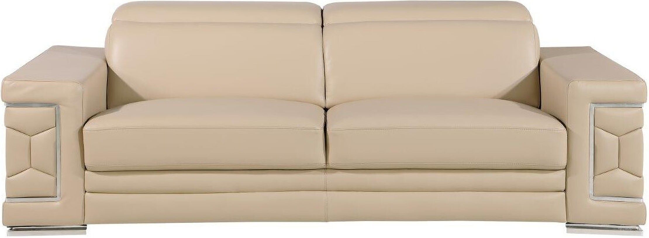 The appearance of 89 Inch Leather Sofa with Silver Legs In Beige designed by Homeroots in the modern / contemporary interior design. This beige piece of furniture was selected by 1StopBedrooms from to add a touch of cosiness and style into your home. Sku: 548983. Material: Genuine Leather.