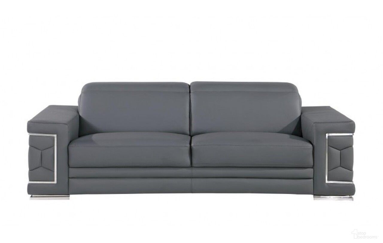 The appearance of 89 Inch Leather Sofa with Silver Legs In Gray designed by Homeroots in the modern / contemporary interior design. This gray piece of furniture was selected by 1StopBedrooms from to add a touch of cosiness and style into your home. Sku: 548985. Material: Genuine Leather.