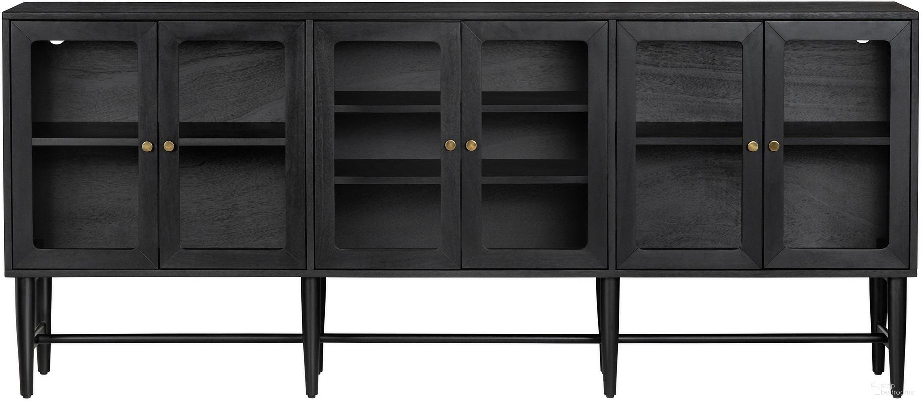89 Inch Smooth 6 Door Media Credenza/Sideboard In Black