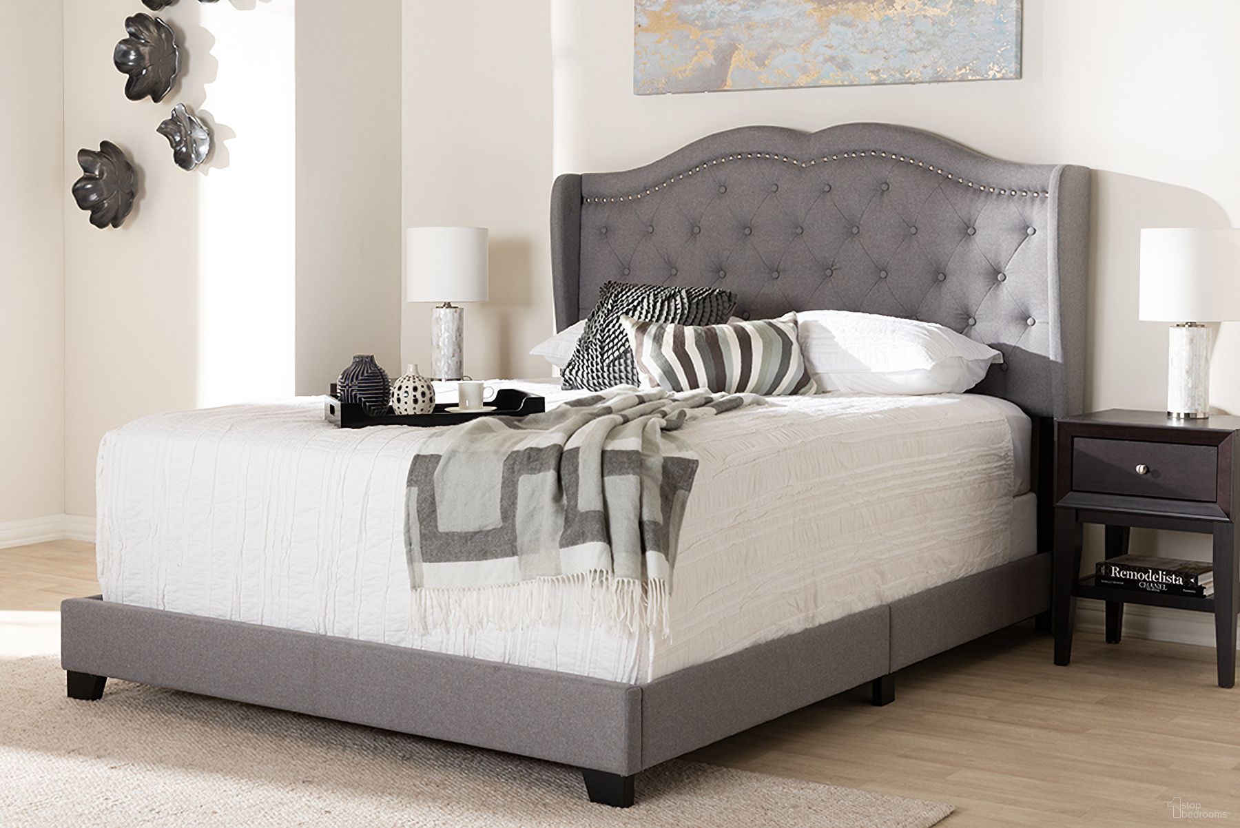 Baxton Studio Aden Modern And Contemporary Grey Fabric Upholstered King Size Bed