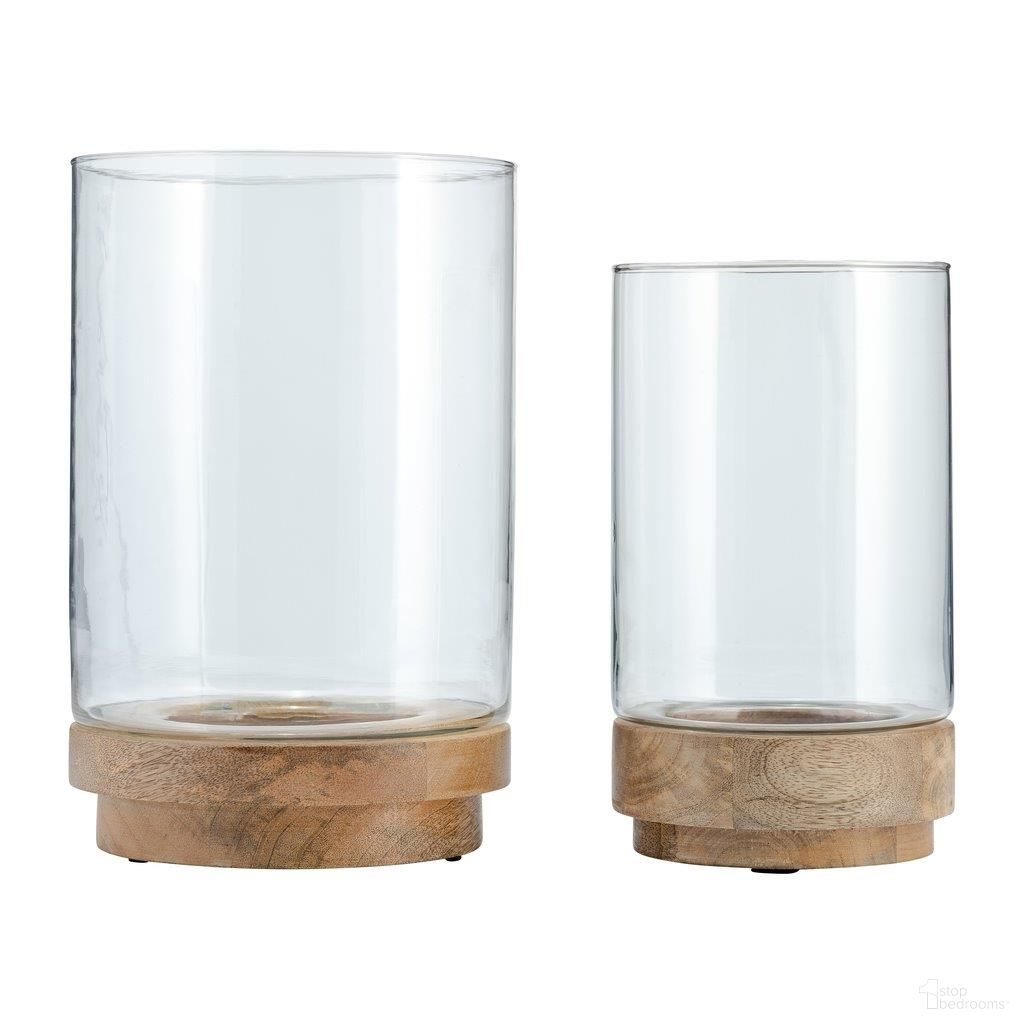 9/11 Inch Hurricane Candle Holder On Wood Base Set of 2