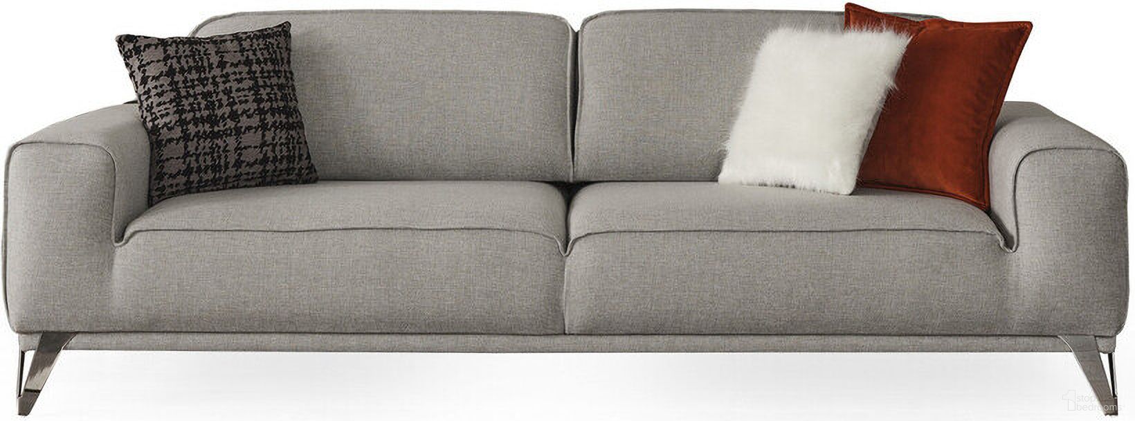 The appearance of 90 Inch Sleeper Sofa and Toss Pillows with Silver Legs In Linen designed by Homeroots in the modern / contemporary interior design. This linen piece of furniture  was selected by 1StopBedrooms from  to add a touch of cosiness and style into your home. Sku: 485606. Material: Linen.