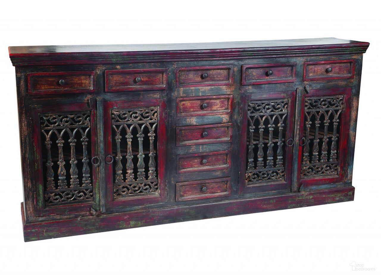 The appearance of 90 Inch Solid Wood Nine Drawer Buffet Table with Four Doors In Brown designed by Homeroots in the traditional interior design. This brown piece of furniture  was selected by 1StopBedrooms from  to add a touch of cosiness and style into your home. Sku: 488677. Material: Solid Wood.