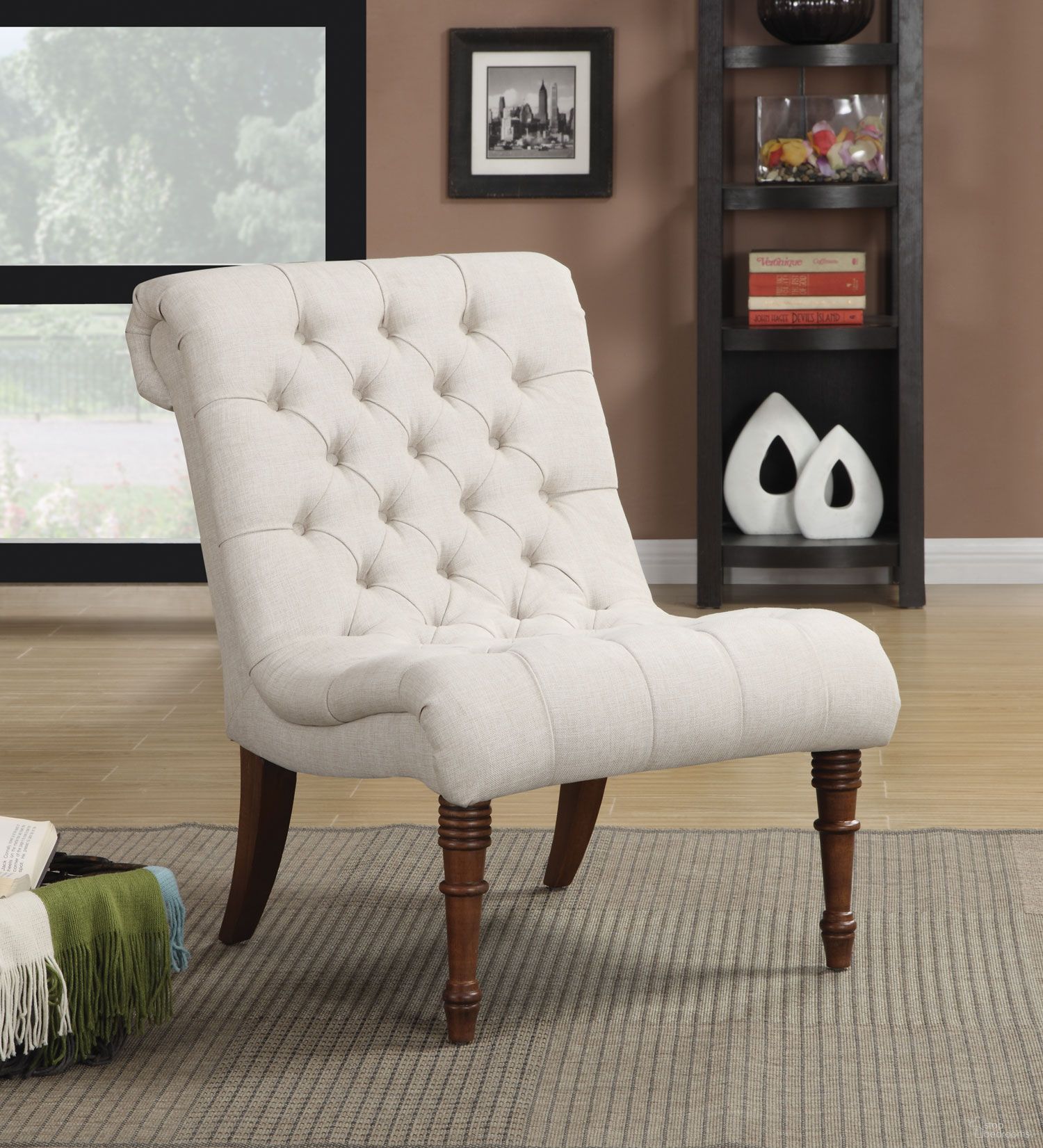 The appearance of Oatmeal Accent Chair In White designed by Coaster in the traditional interior design. This white piece of furniture was selected by 1StopBedrooms from to add a touch of cosiness and style into your home. Sku: 902176. Material: Fabric.