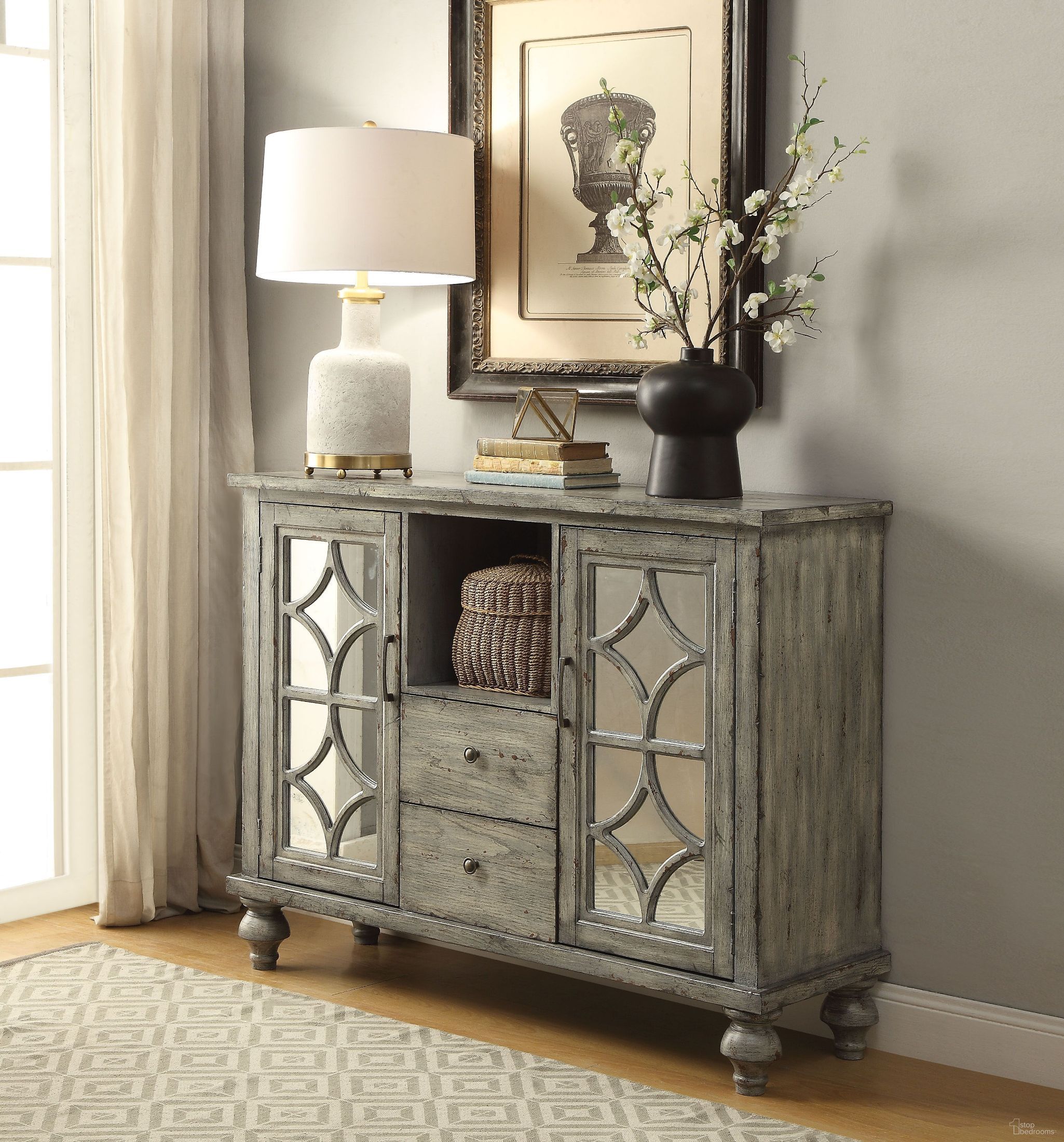 The appearance of Velika Weathered Gray 2 Drawer Console Table designed by ACME in the rustic / southwestern interior design. This red piece of furniture  was selected by 1StopBedrooms from Velika Collection to add a touch of cosiness and style into your home. Sku: 90282. Material: Wood.
