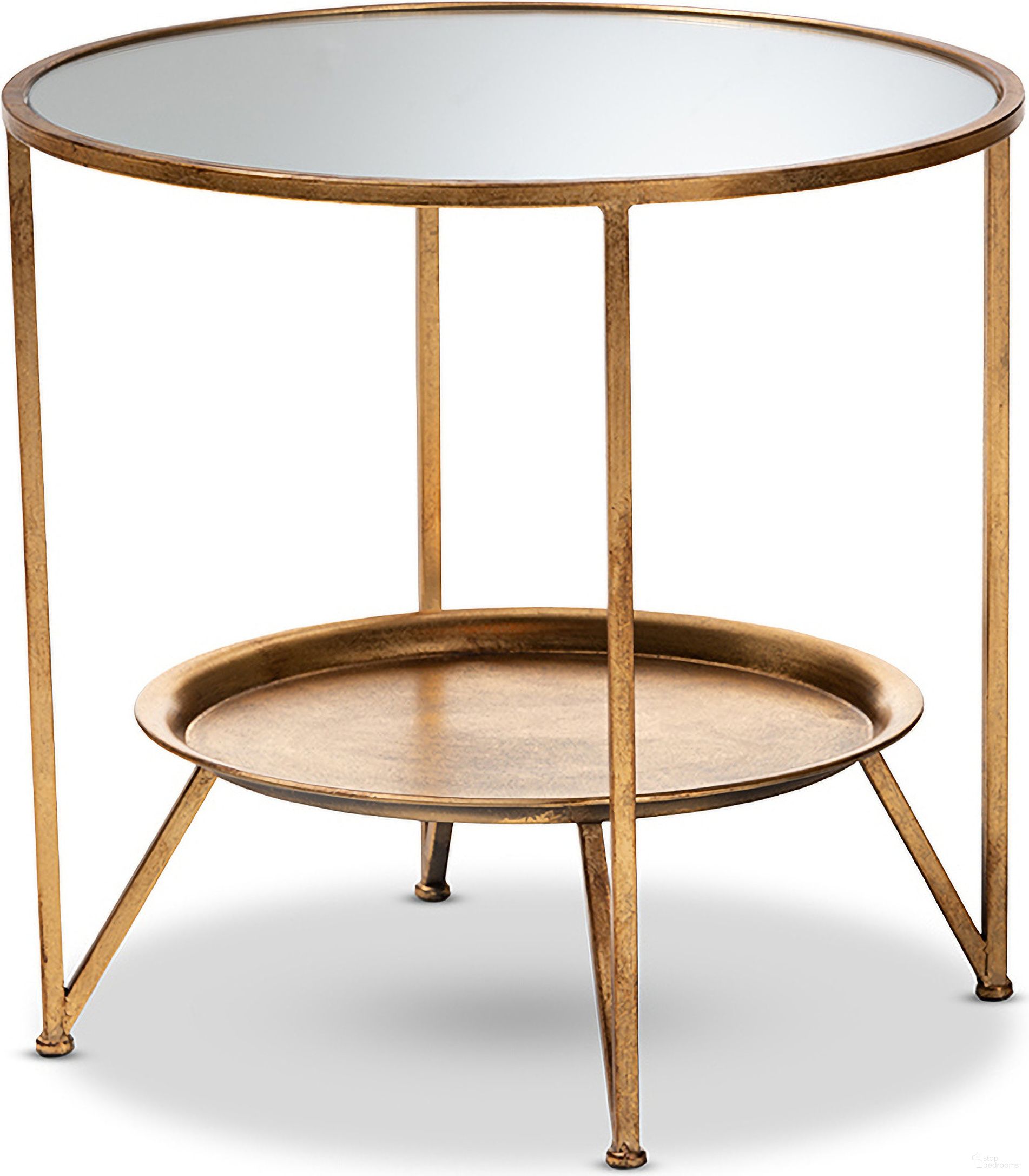 The appearance of Baxton Studio Tamsin Modern And Contemporary Antique Gold Finished Metal And Mirrored Glass Accent Table With Tray Shelf designed by Baxton Studio in the modern / contemporary interior design. This antique gold piece of furniture  was selected by 1StopBedrooms from Tamsin Collection to add a touch of cosiness and style into your home. Sku: HE17T115-ET. Material: Metal/Glass.