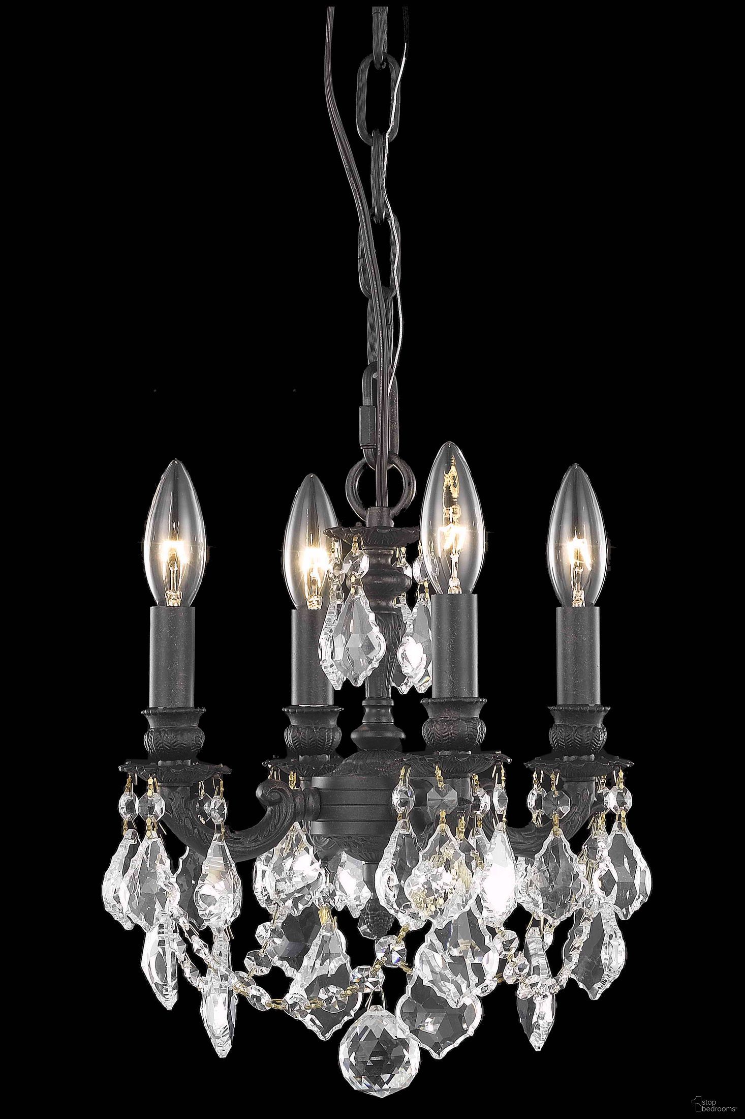 Lille 10" Dark Bronze 4 Light Pendant With Golden Teak Royal Cut Crystal Trim