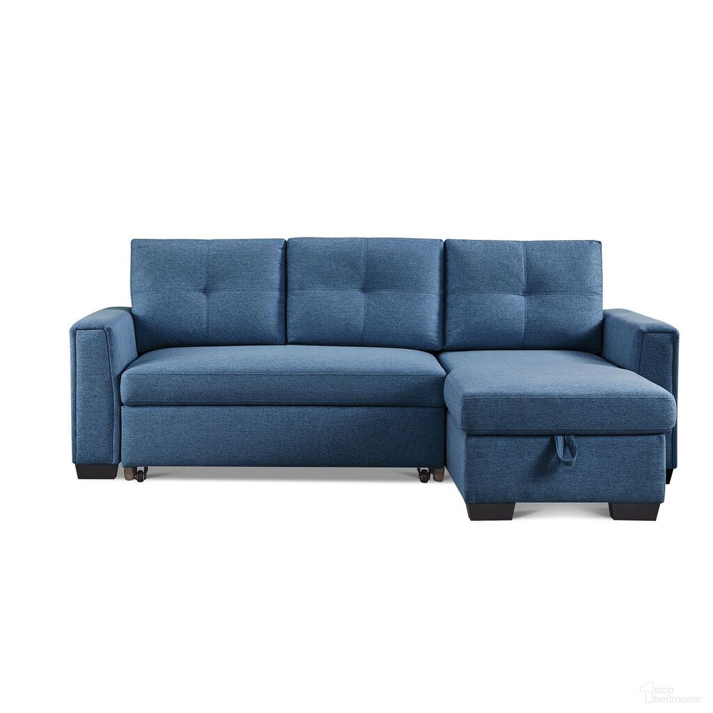The appearance of 92 Inch Polyester Blend Convertible Futon Sleeper Sofa with Black Legs In Blue designed by Homeroots in the modern / contemporary interior design. This blue piece of furniture was selected by 1StopBedrooms from to add a touch of cosiness and style into your home. Sku: 544957. Material: Polyester.