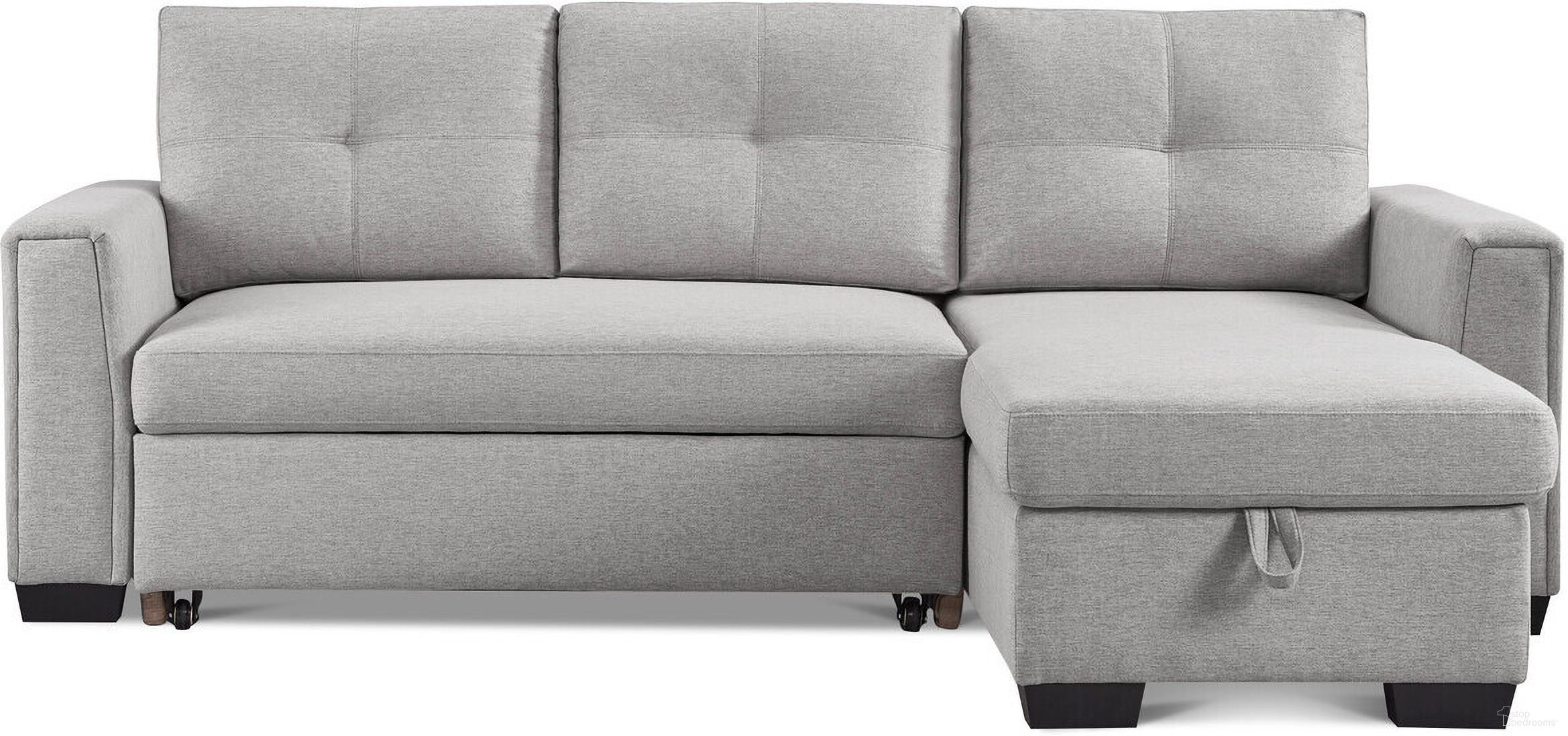The appearance of 92 Inch Polyester Blend Convertible Futon Sleeper Sofa with Black Legs In Light Gray designed by Homeroots in the modern / contemporary interior design. This light gray piece of furniture  was selected by 1StopBedrooms from  to add a touch of cosiness and style into your home. Sku: 544958. Material: Polyester.