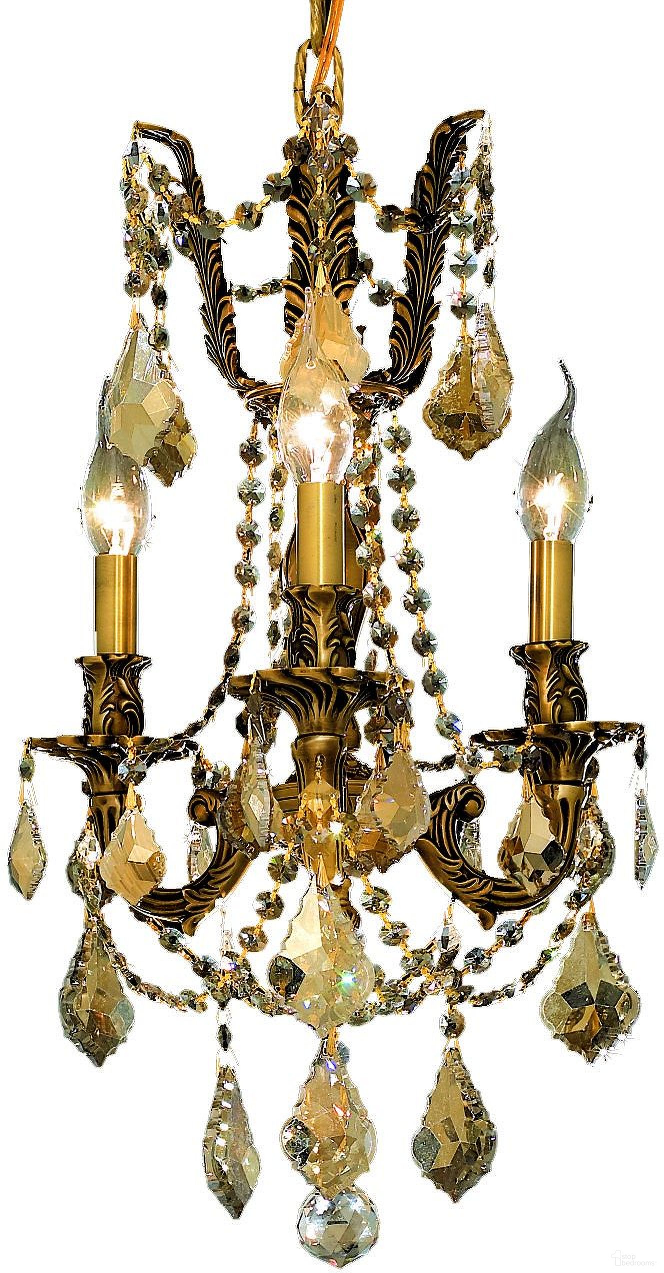 Rosalia 13" French Gold 3 Light Pendant With Golden Teak Royal Cut Crystal Trim