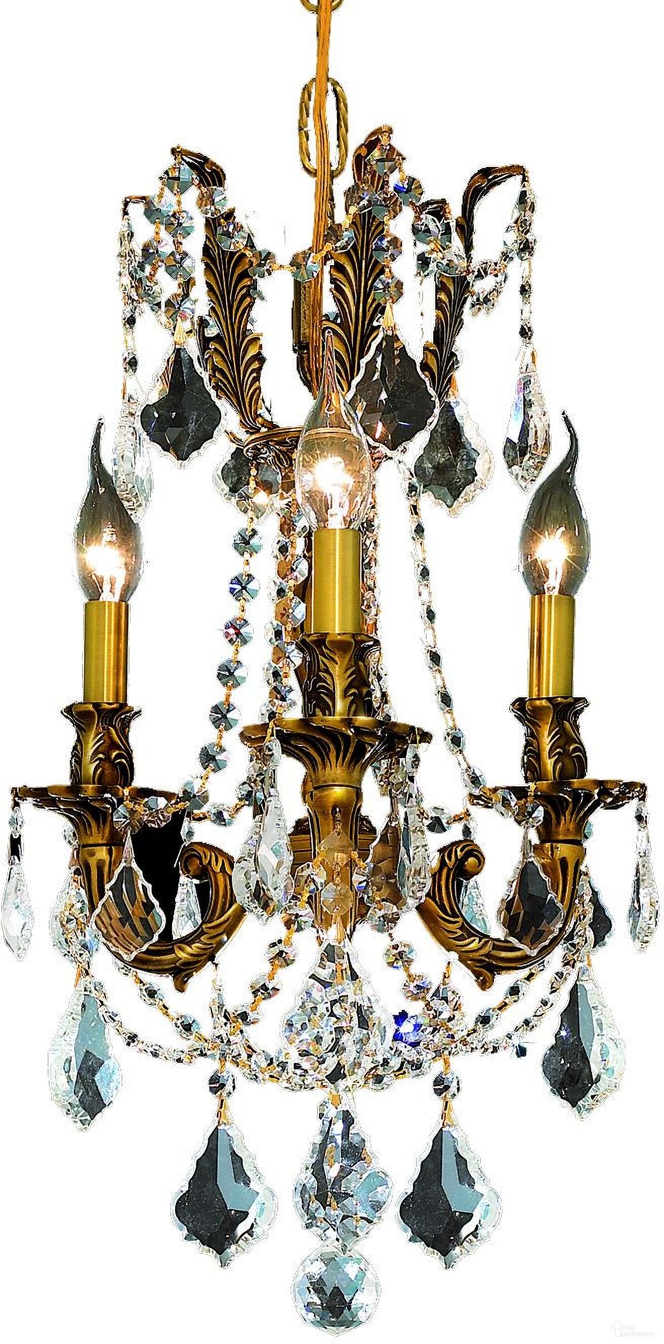 Rosalia 13" French Gold 3 Light Pendant With Clear Royal Cut Crystal Trim