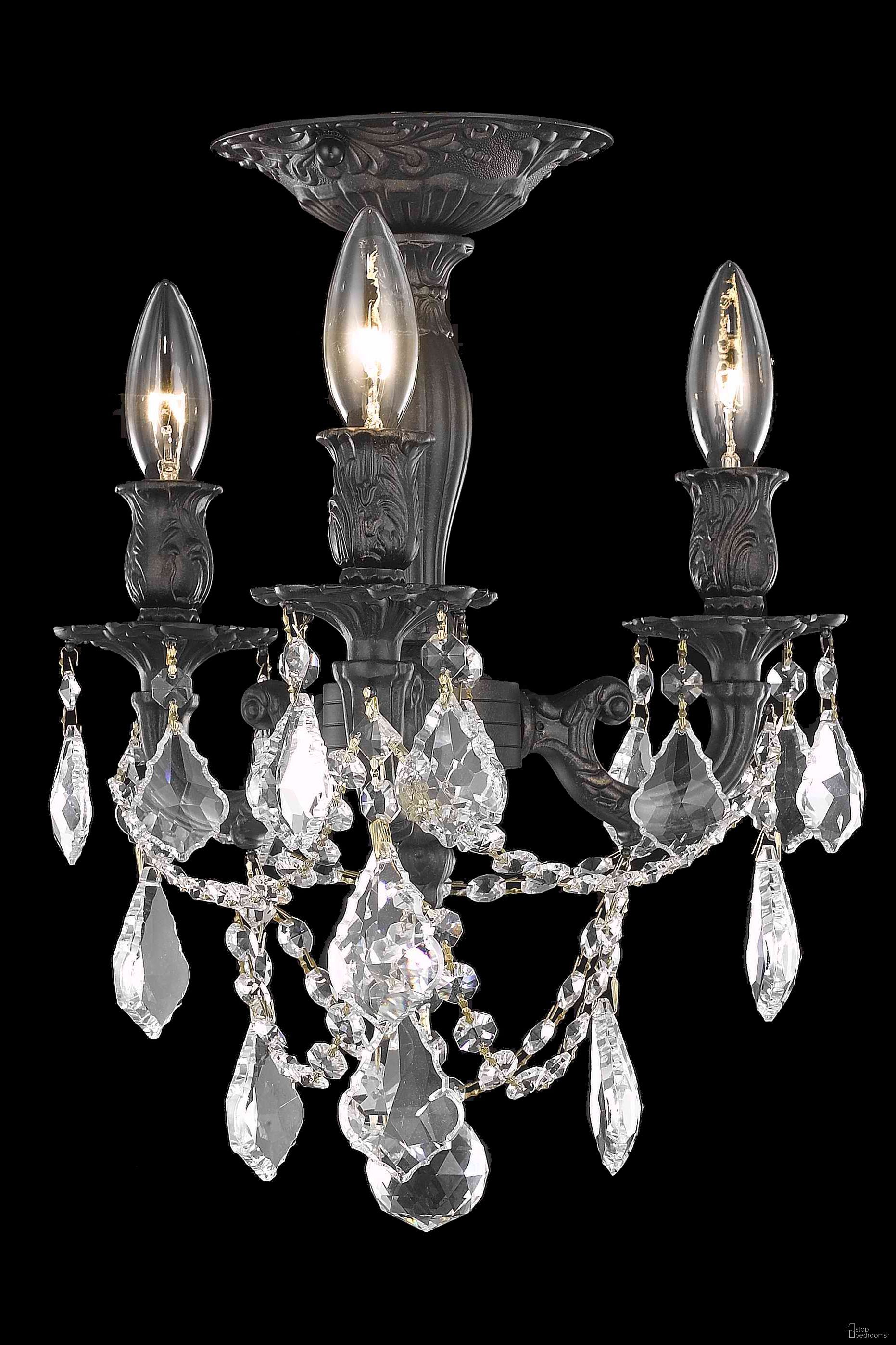 Rosalia 13" Dark Bronze 3 Light Flush Mount With Clear Royal Cut Crystal Trim