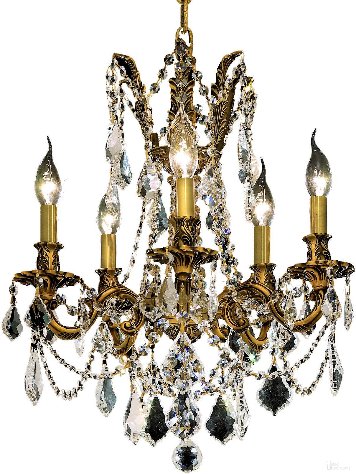 Rosalia 18" French Gold 5 Light Pendant With Clear Royal Cut Crystal Trim