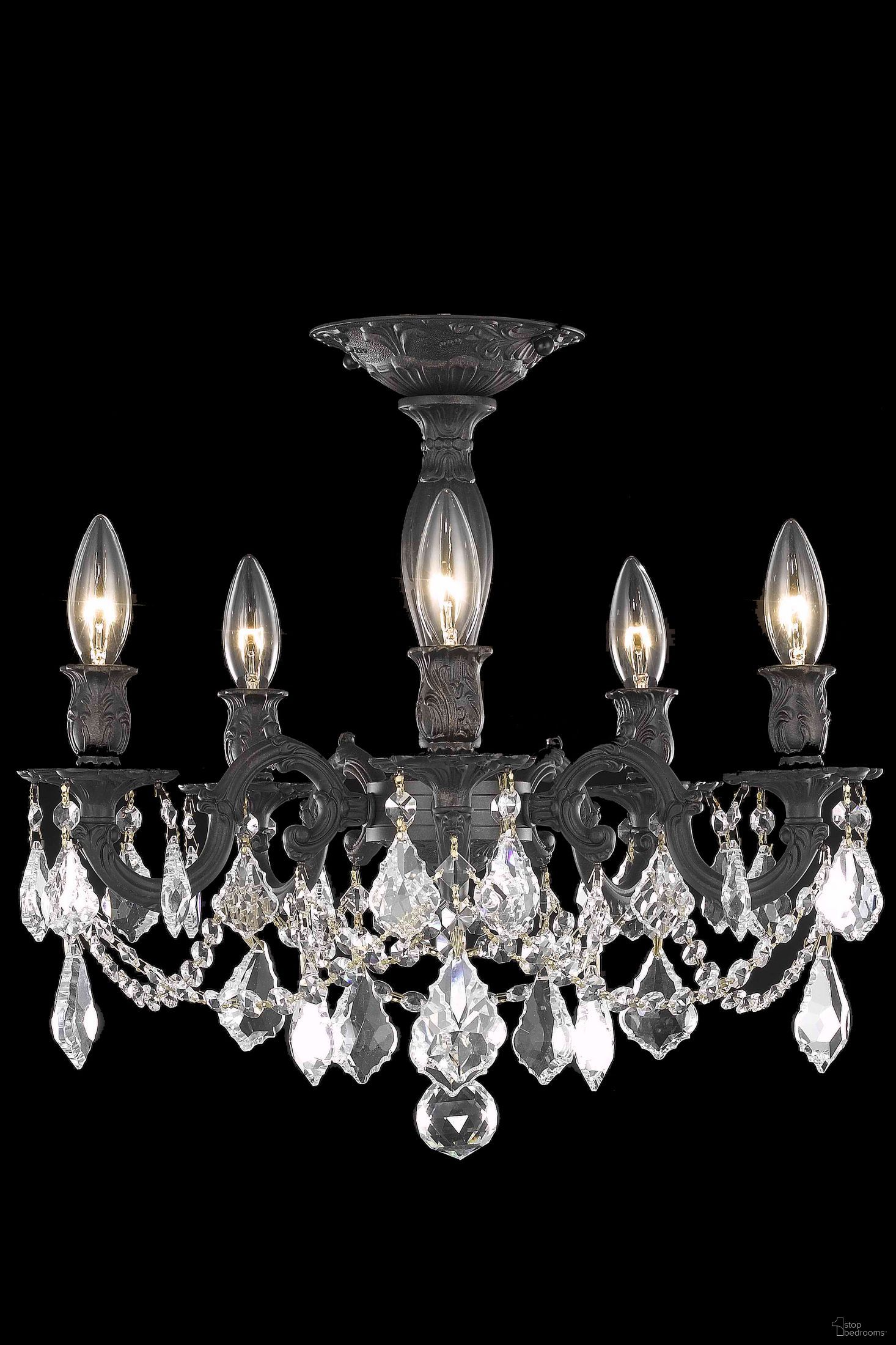 Rosalia 18" Dark Bronze 5 Light Flush Mount With Clear Royal Cut Crystal Trim