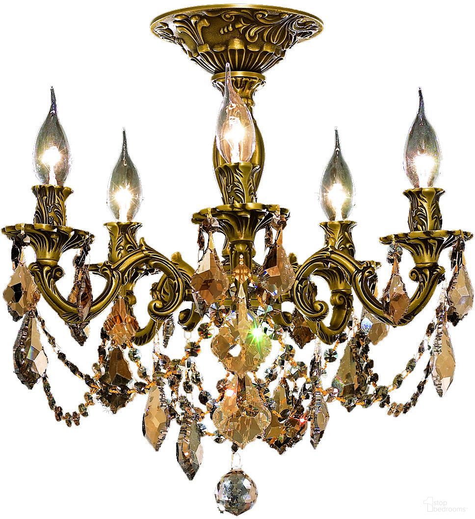 Rosalia 18" French Gold 5 Light Flush Mount With Golden Teak Royal Cut Crystal Trim