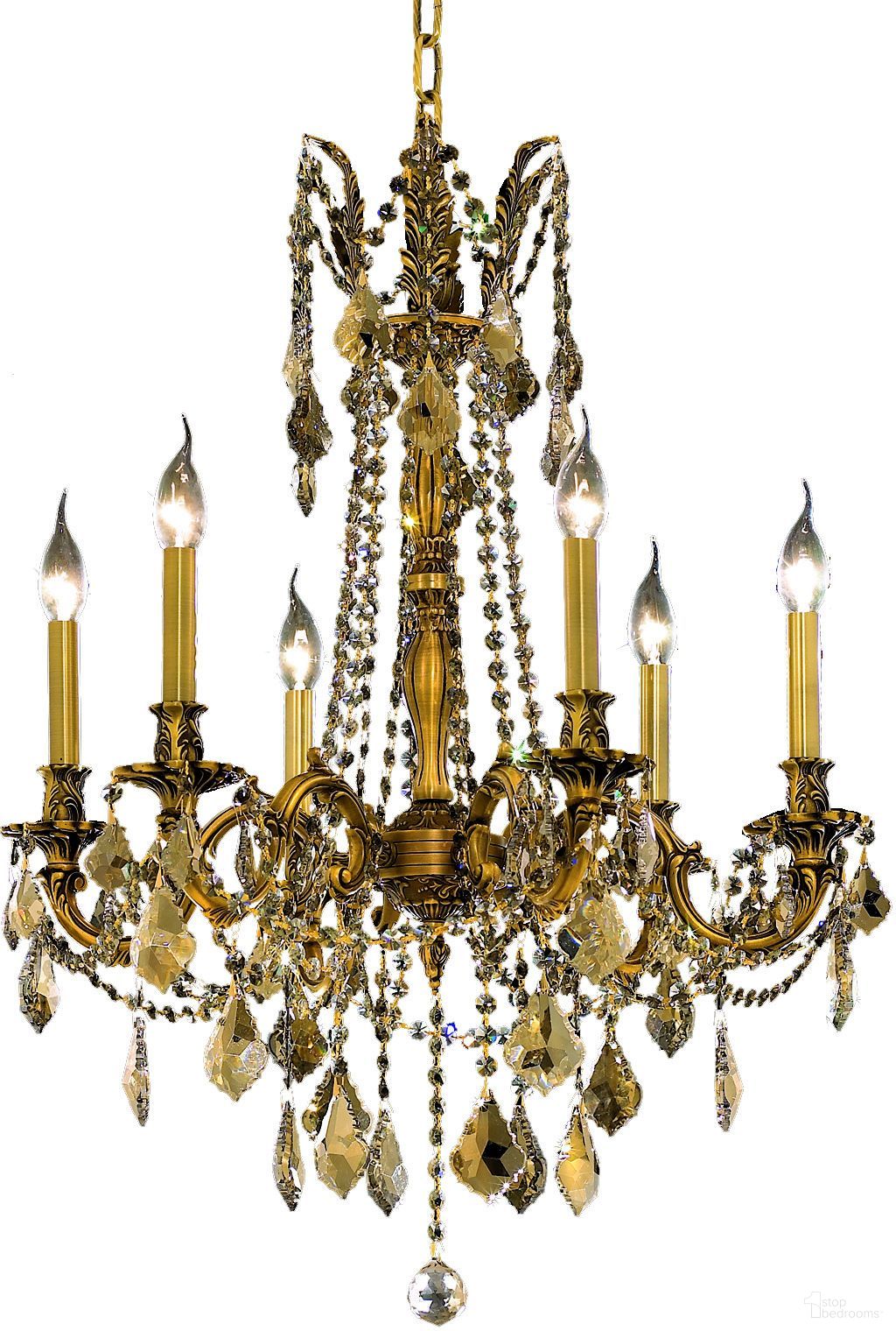 Rosalia 23" French Gold 6 Light Chandelier With Golden Teak Royal Cut Crystal Trim