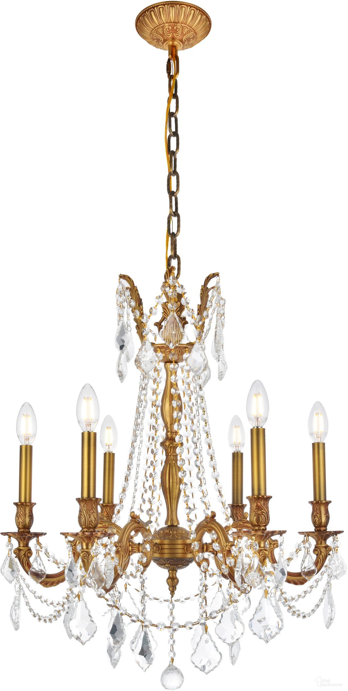 Rosalia 23" French Gold 6 Light Chandelier With Clear Royal Cut Crystal Trim