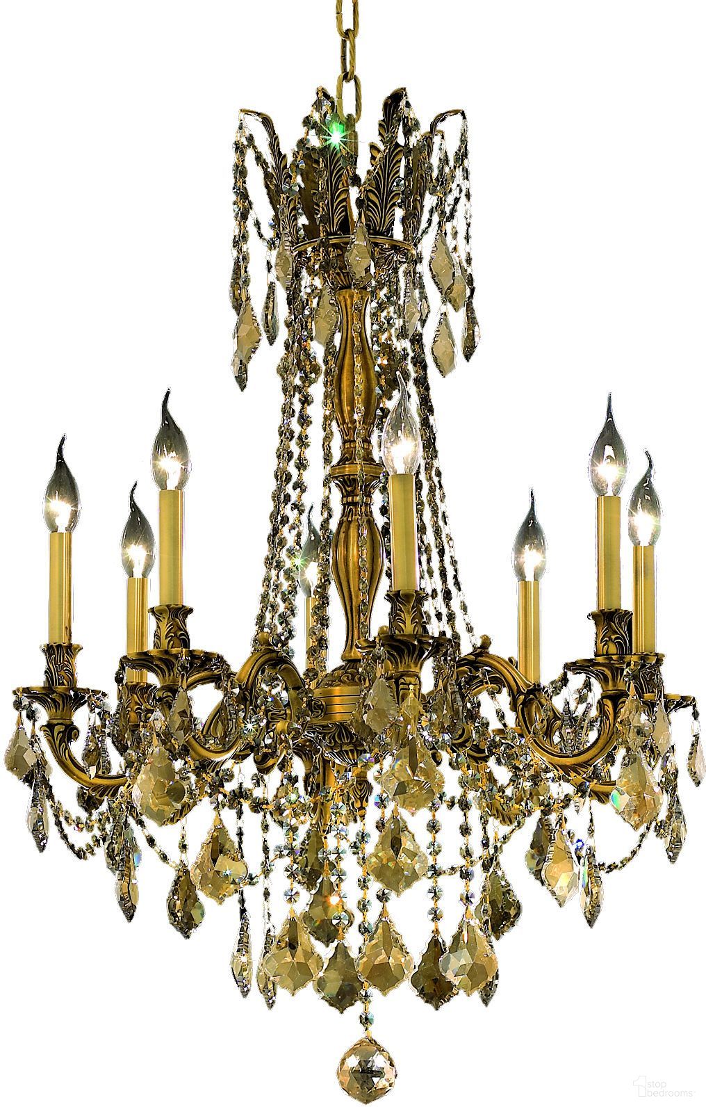 Rosalia 24" French Gold 8 Light Chandelier With Golden Teak Royal Cut Crystal Trim