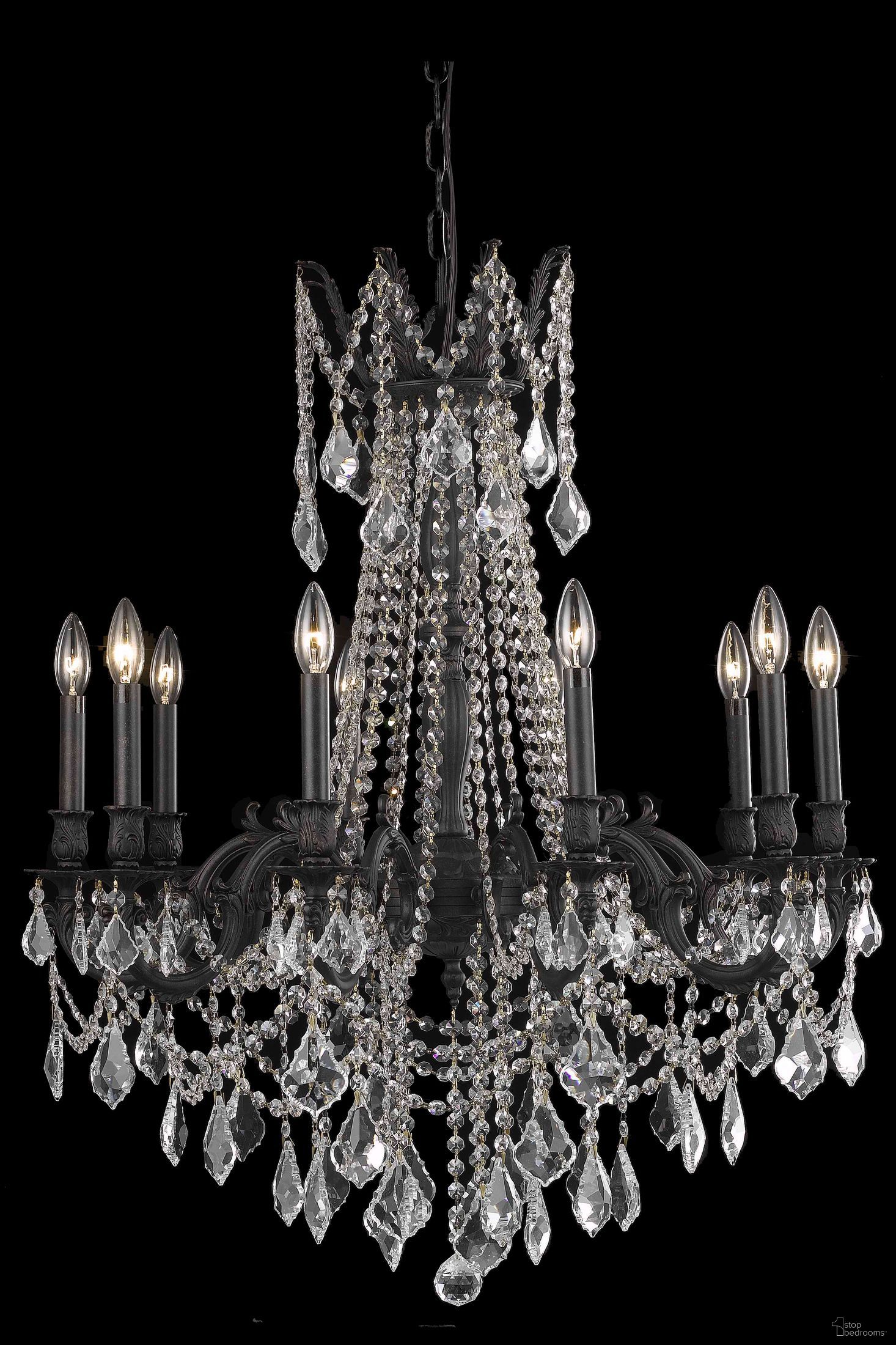 Rosalia 28" Dark Bronze 10 Light Chandelier With Golden Teak Royal Cut Crystal Trim