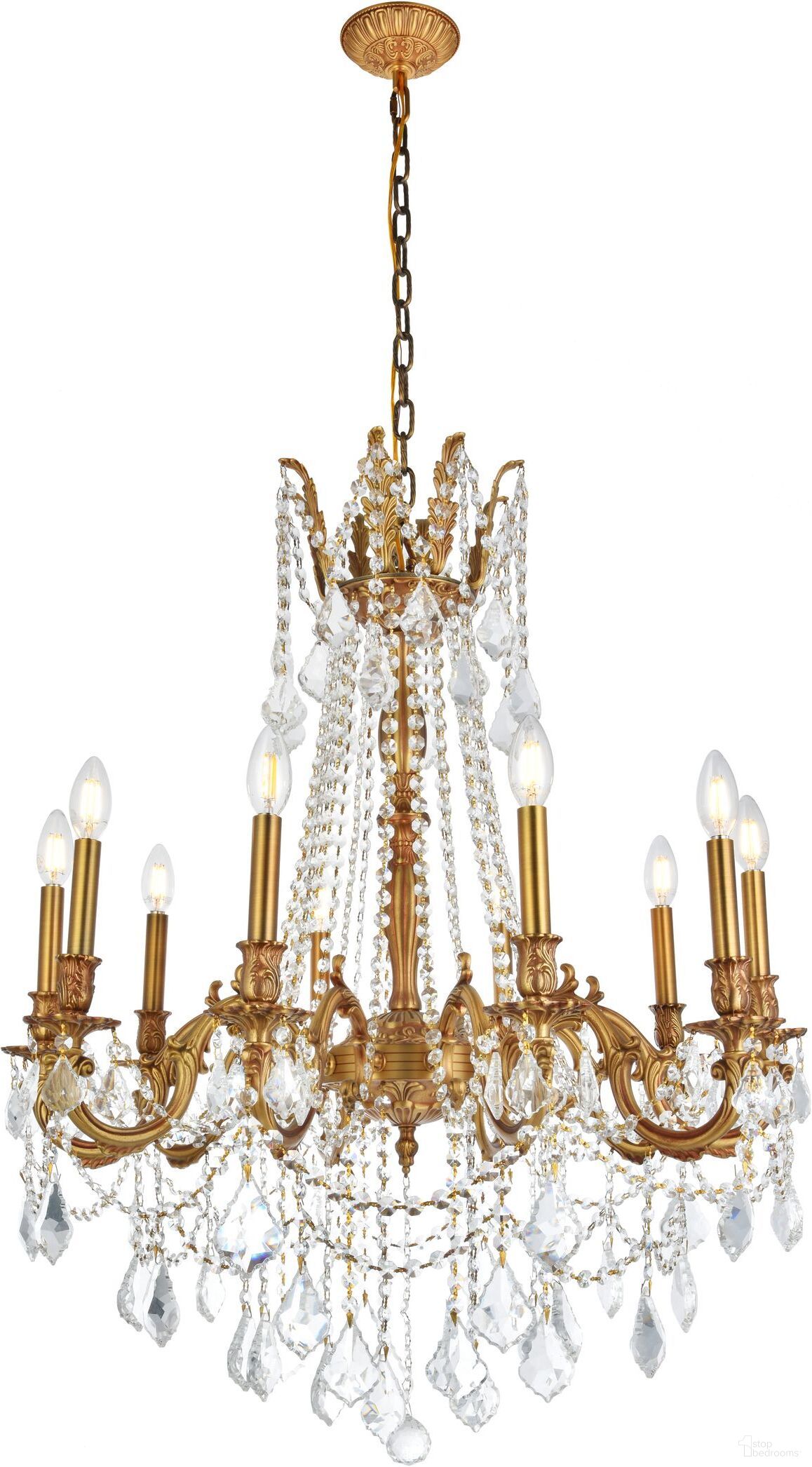 Rosalia 28" French Gold 10 Light Chandelier With Clear Royal Cut Crystal Trim